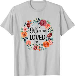95 Years Loved Mom Grandma 95 Years Old Birthday T-Shirt - T-Shirt | Ash