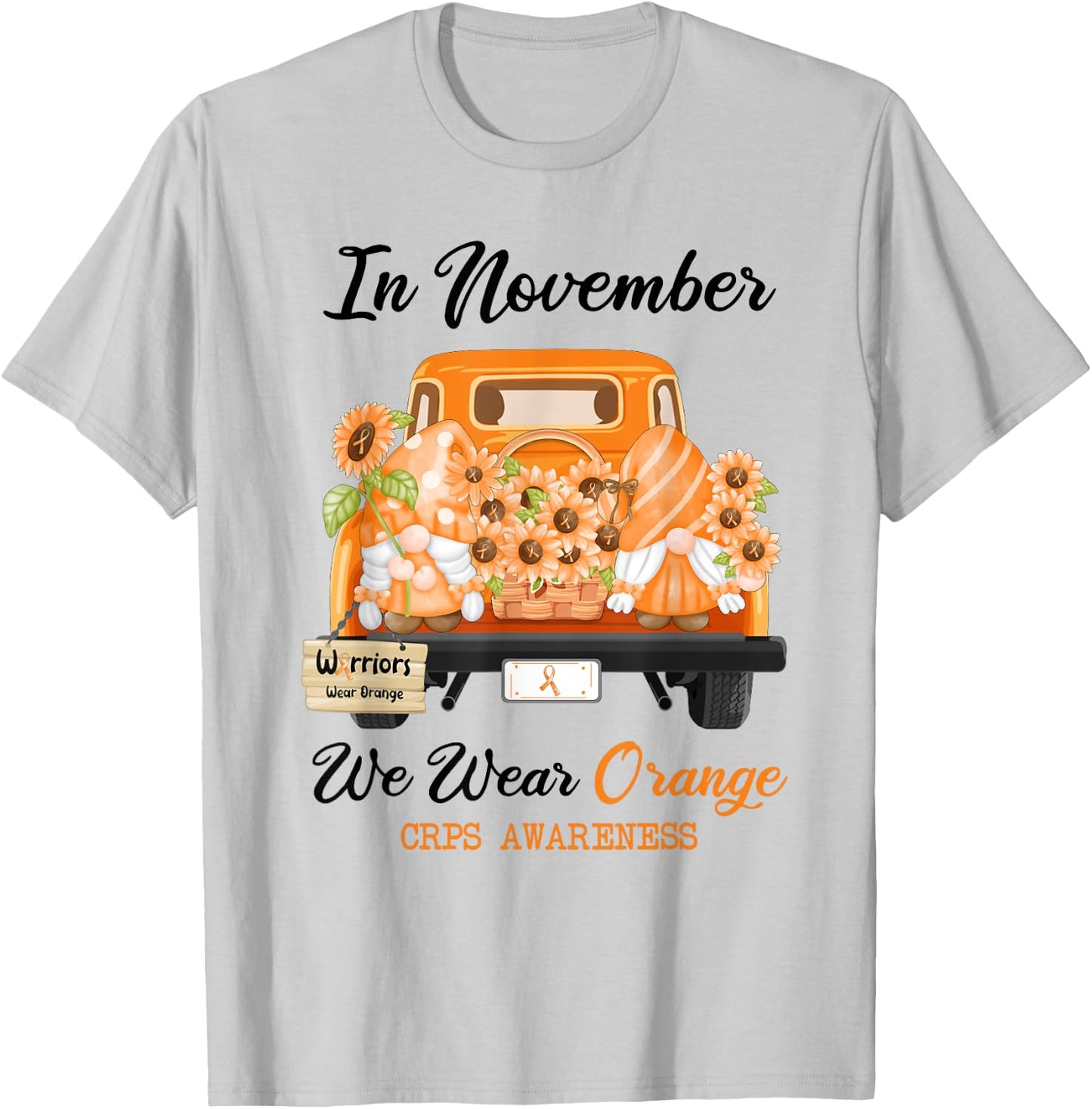 Gnome In November We Wear Orange Ribbon CRPS Awareness T-Shirt - T-Shirt | Ash