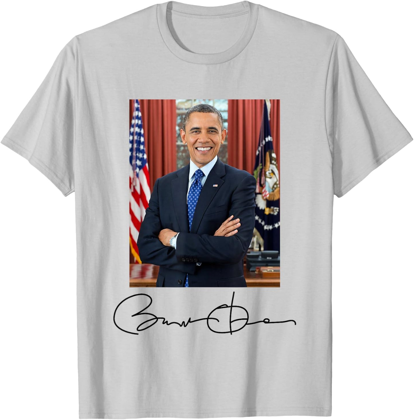 President Barack Obama Signature and Portrait T-Shirt - T-Shirt | Ash