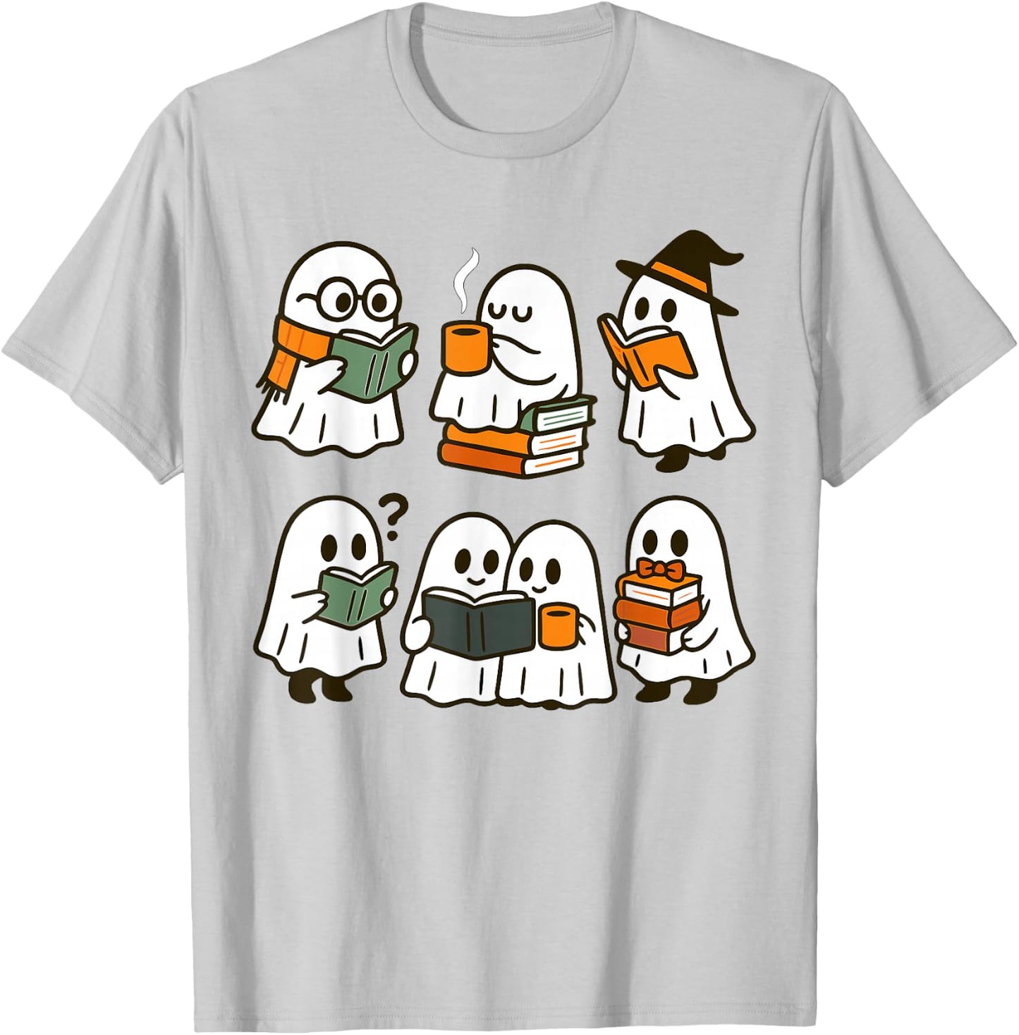 Cute Ghosts Reading Books Halloween T-Shirt - T-Shirt | Ash