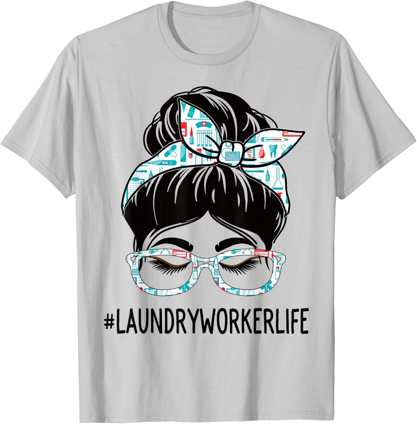 Laundry Worker Week Appreciation Women Messy Bun For Work T-Shirt - T-Shirt | Ash