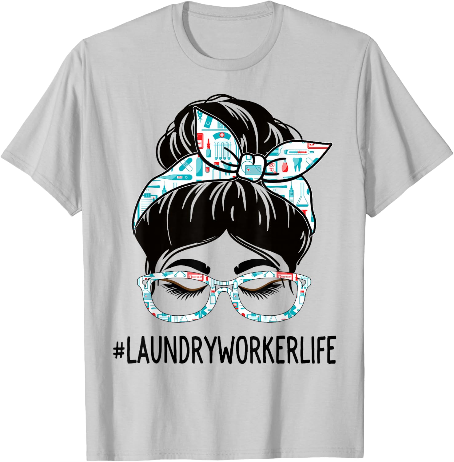 Laundry Worker Week Appreciation Women Messy Bun For Work T-Shirt - T-Shirt | Ash