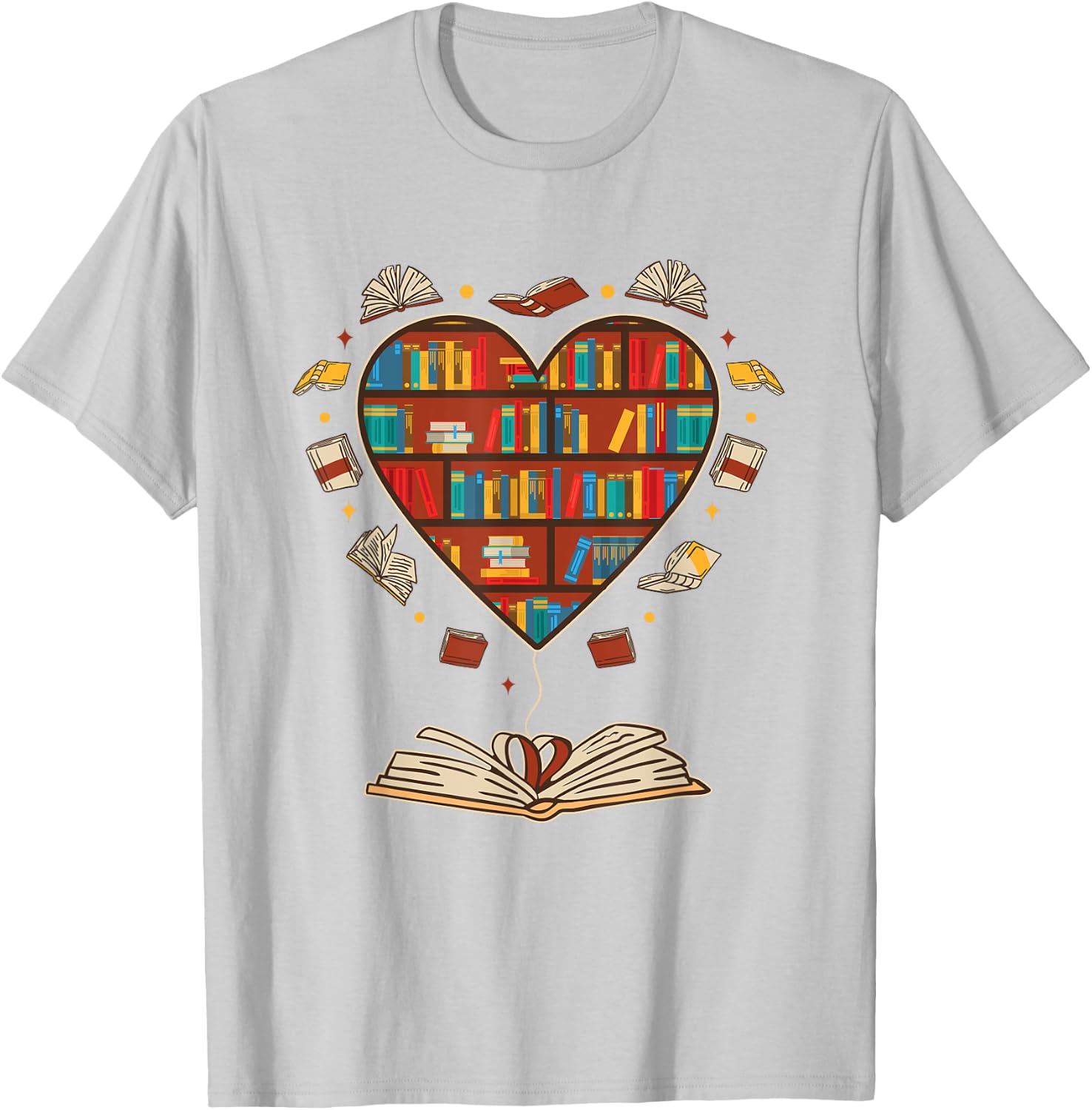 Heart Shape Librarian Themed Book Club Reading Book Lovers T-Shirt - T-Shirt | Ash