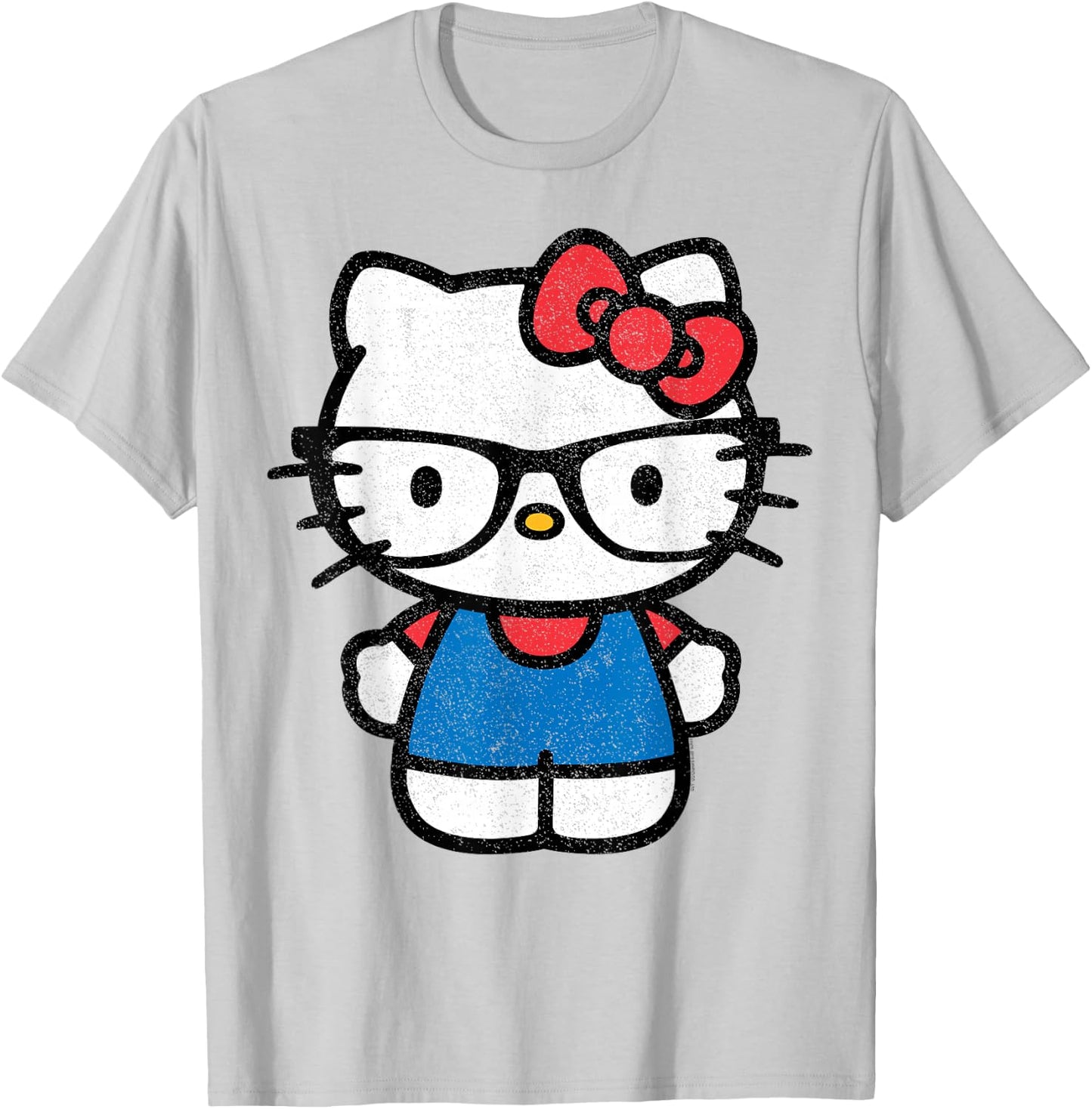 Hello Kitty Distressed Nerd Glasses Shirt T-Shirt - T-Shirt | Ash