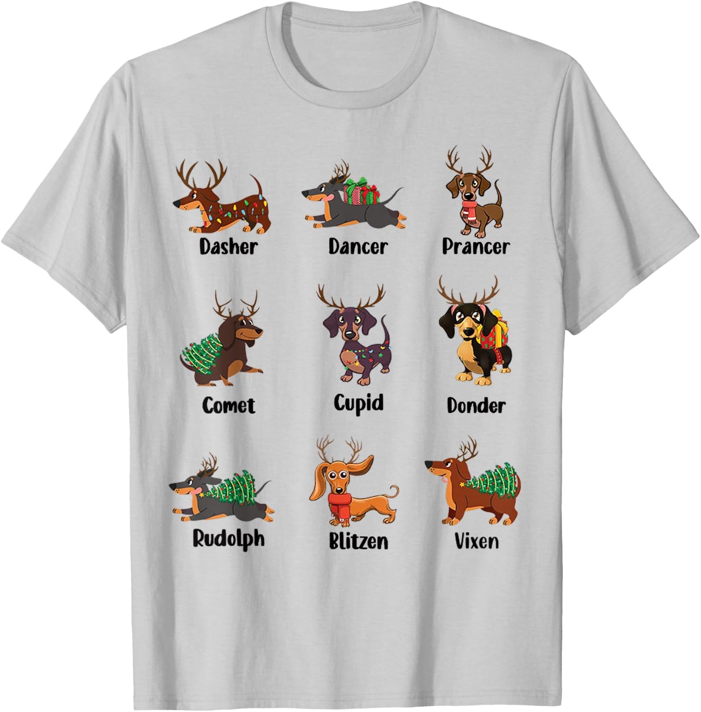 Funny Dachshund Names For Christmas Dancer . Dasher T-Shirt - T-Shirt | Ash