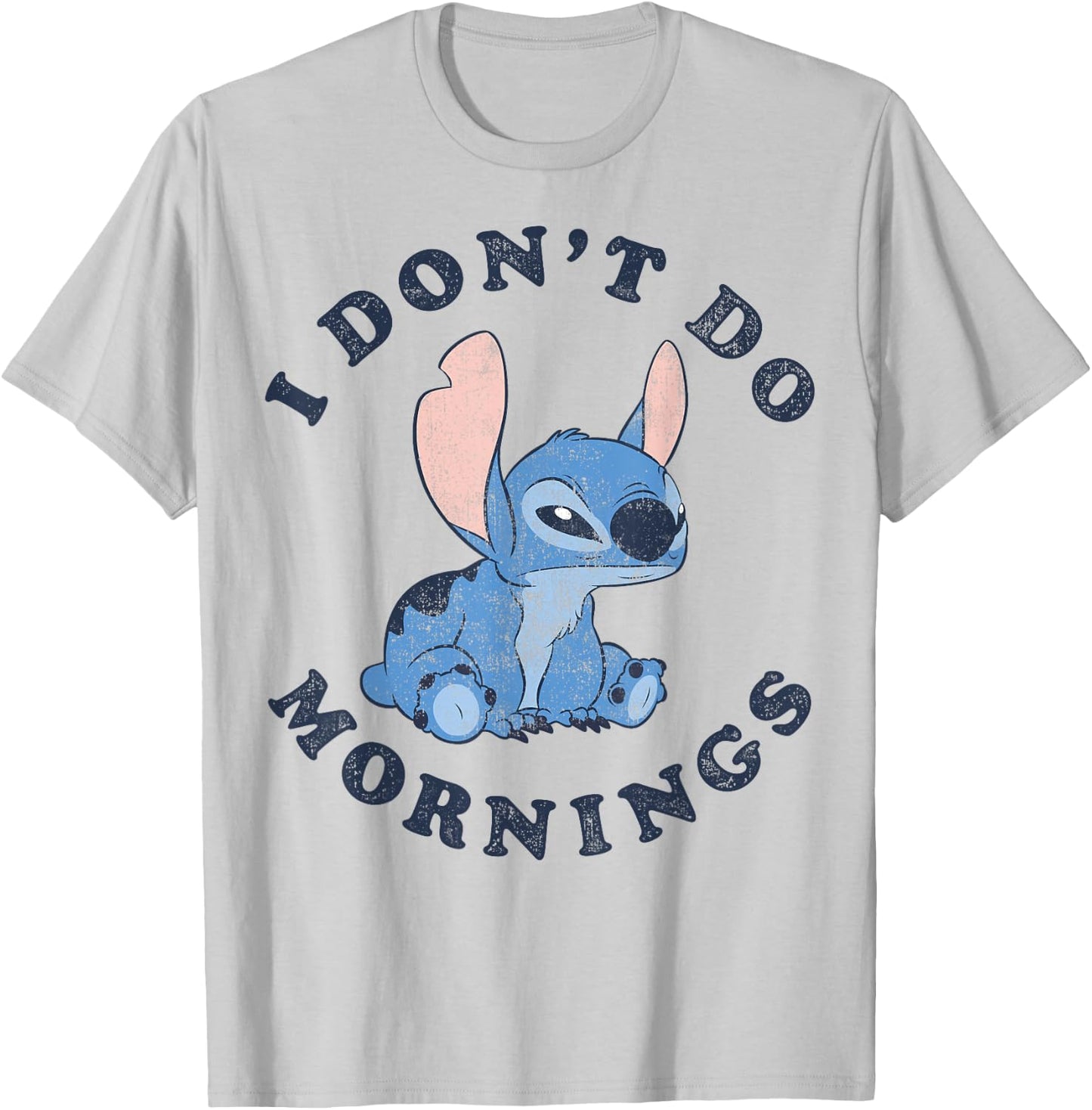 Disney Lilo & Stitch I Don't Do Mornings Distressed V2 T-Shirt - T-Shirt | Ash