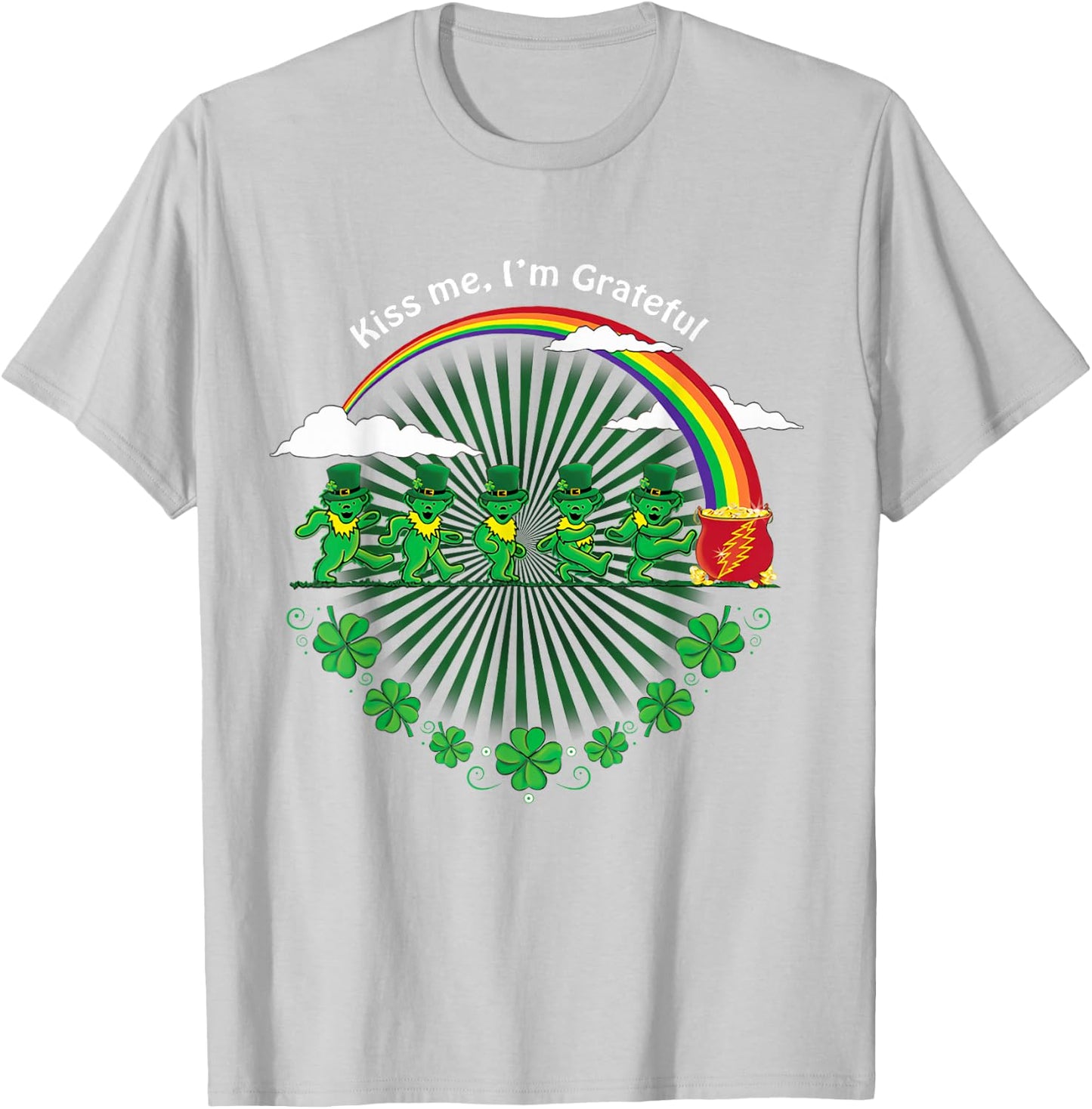 Kiss Me I'm Grateful Leprechauns Rainbow St Patricks Day T-Shirt - T-Shirt | Ash