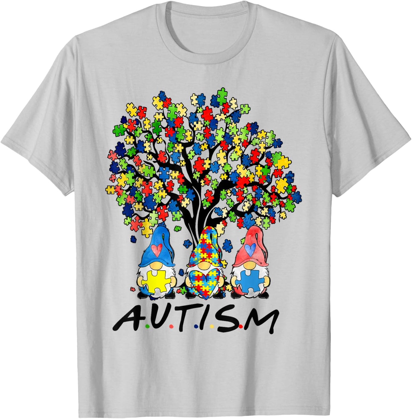 Autism Gnome Awareness Gnomes Men Women Boys Girls Tree T-Shirt - T-Shirt | Ash