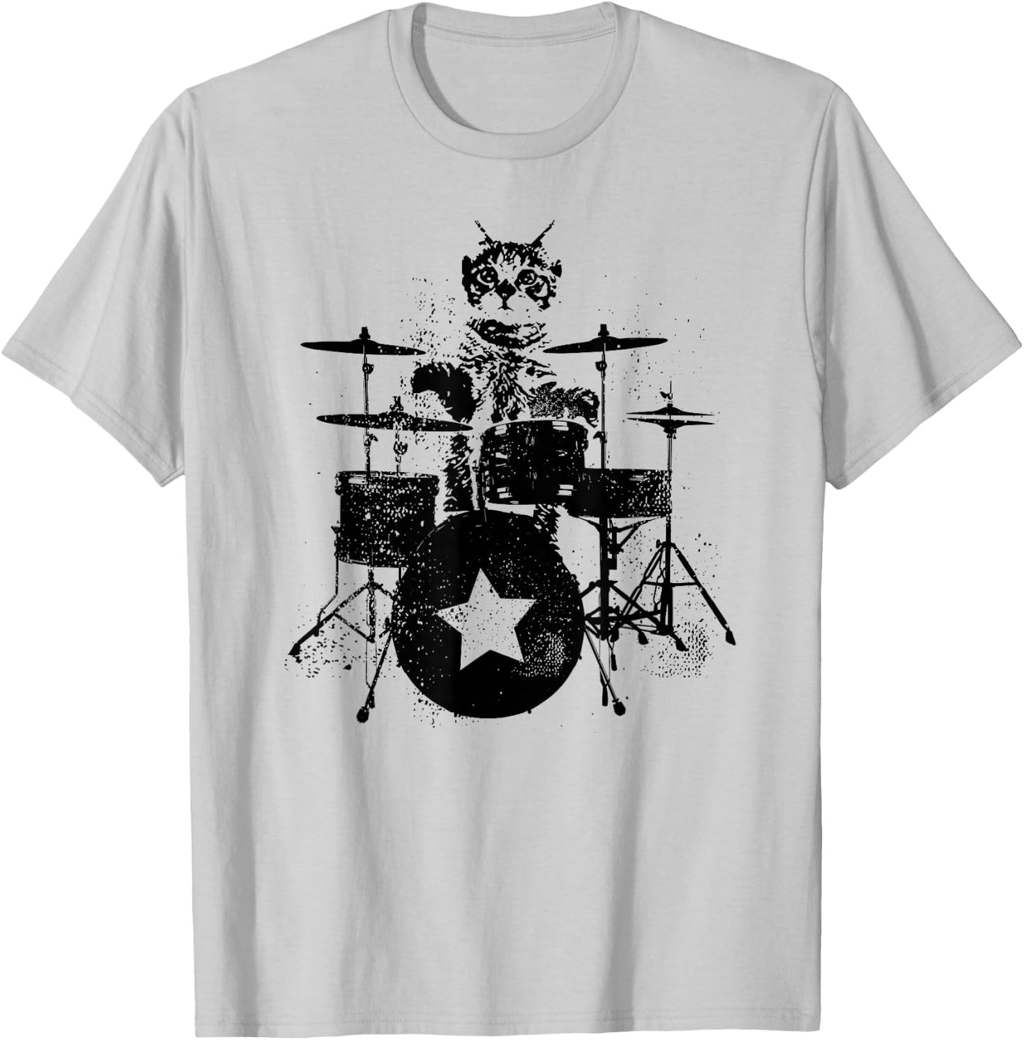 Punk Rockstar Kitten Kitty Cat Drummer Playing Drums Graphic Women Girls Kids T-Shirt - T-Shirt | Ash