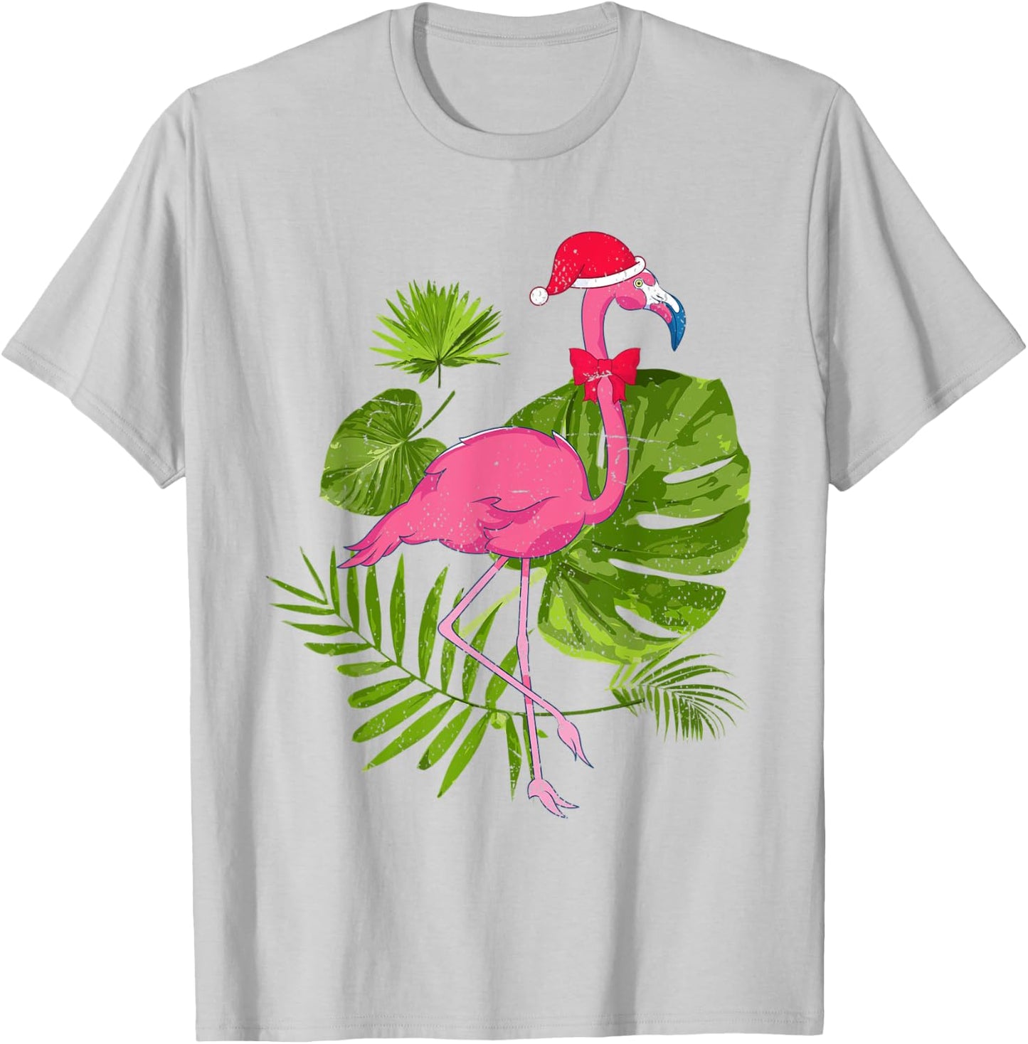 Tropical Santa Hat Flamingo Hawaii Summer Christmas In July Men Women Kids T-Shirt - T-Shirt | Ash