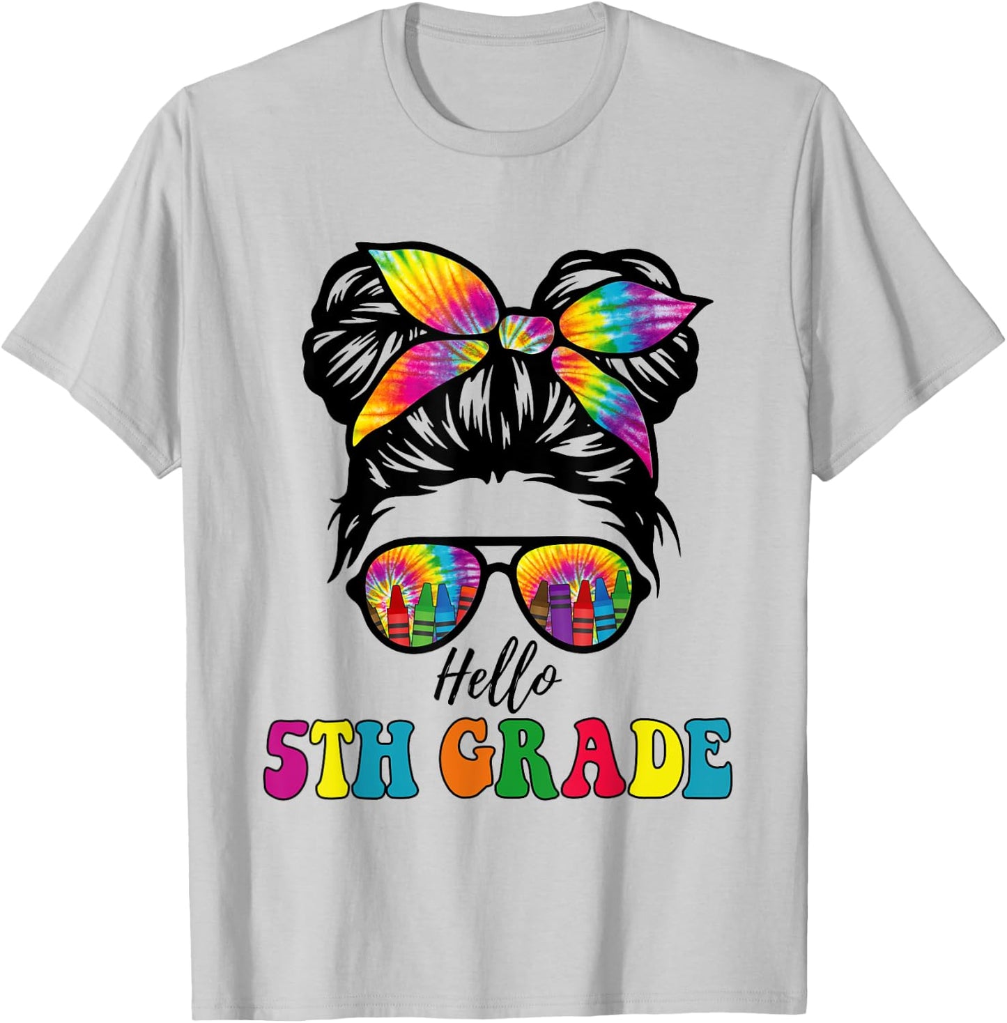 Hello 5th Grade Tie Dye Messy Bun Girl Back to School Kid T-Shirt - T-Shirt | Ash