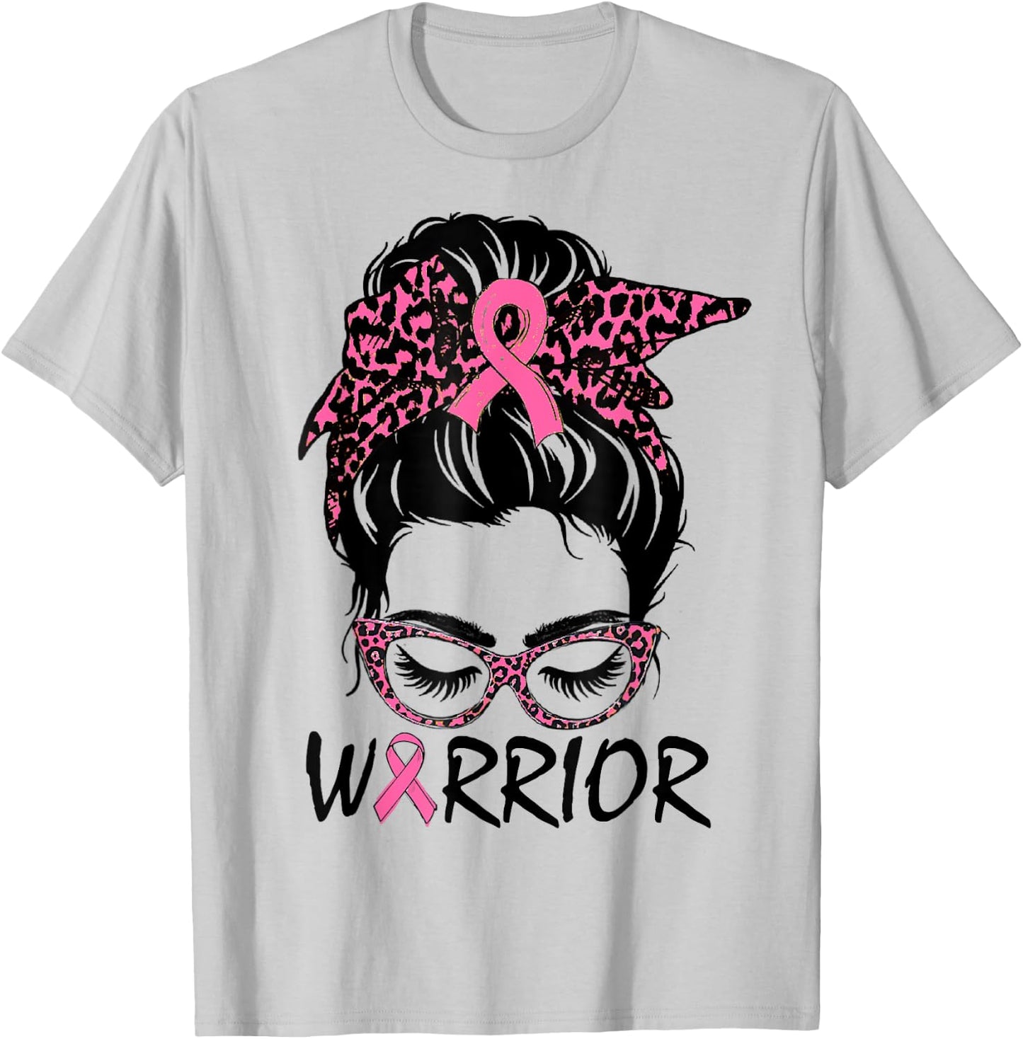 Messy Bun Breast Cancer Shirt Wear Pink Warrior T-Shirt - T-Shirt | Ash