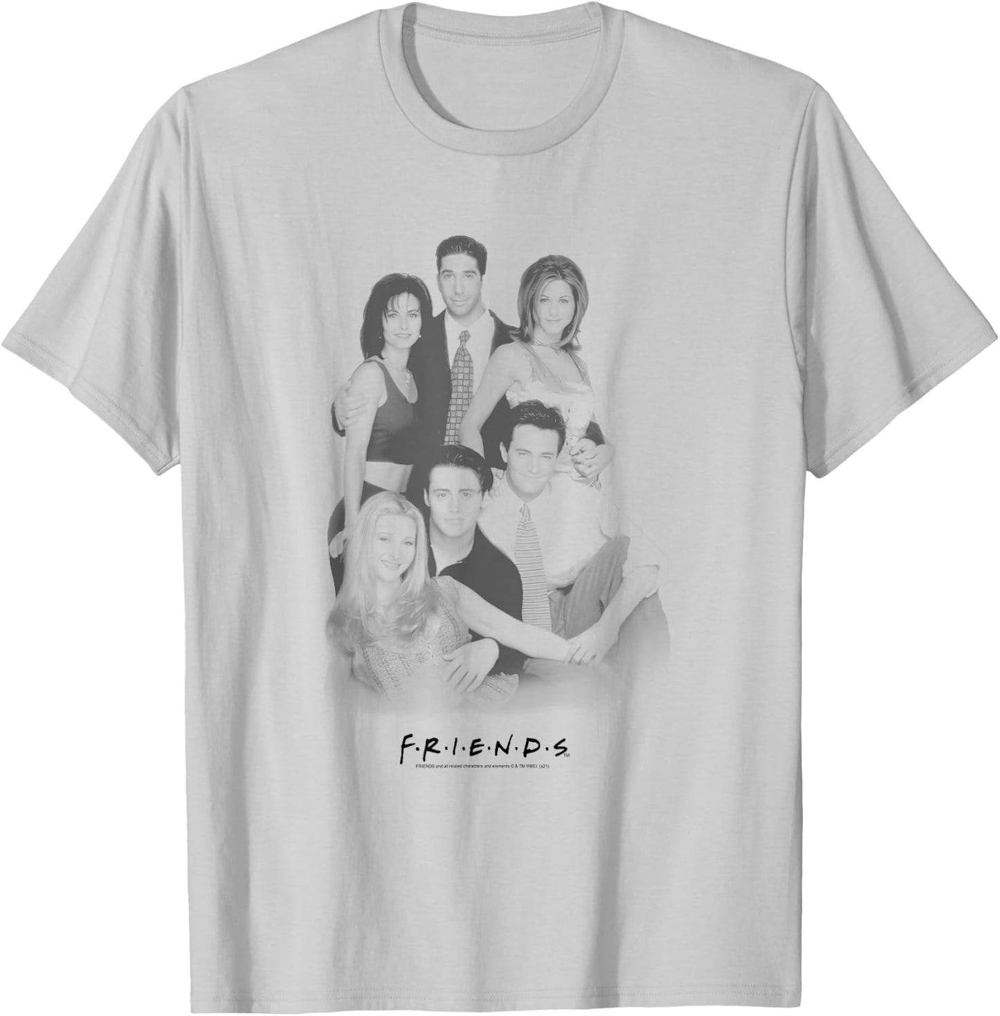 Friends Cast Group Shot Black and White Photo TV Show T-Shirt - T-Shirt | Ash