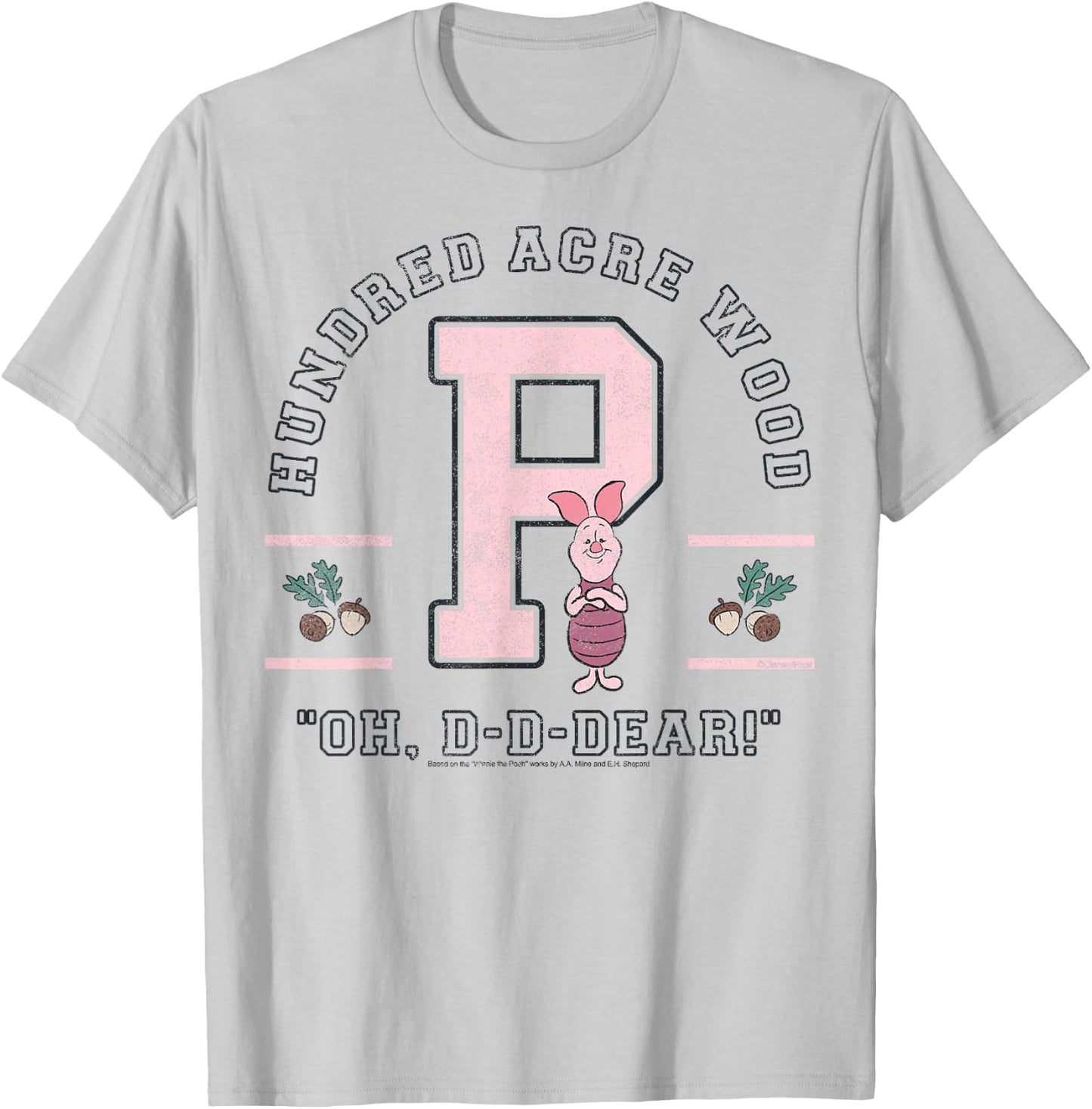 Disney Winnie The Pooh Piglet Hundred Acre Wood Oh D-D-Dear T-Shirt - T-Shirt | Ash
