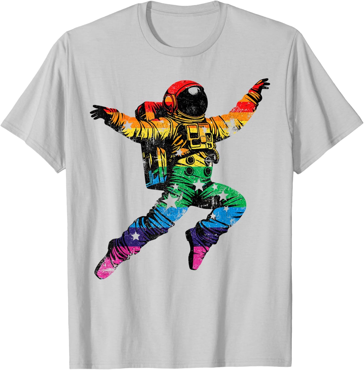 Astronaut Moon Rainbow Flag Space LGBTQ+ Gay Pride Ally T-Shirt - T-Shirt | Ash