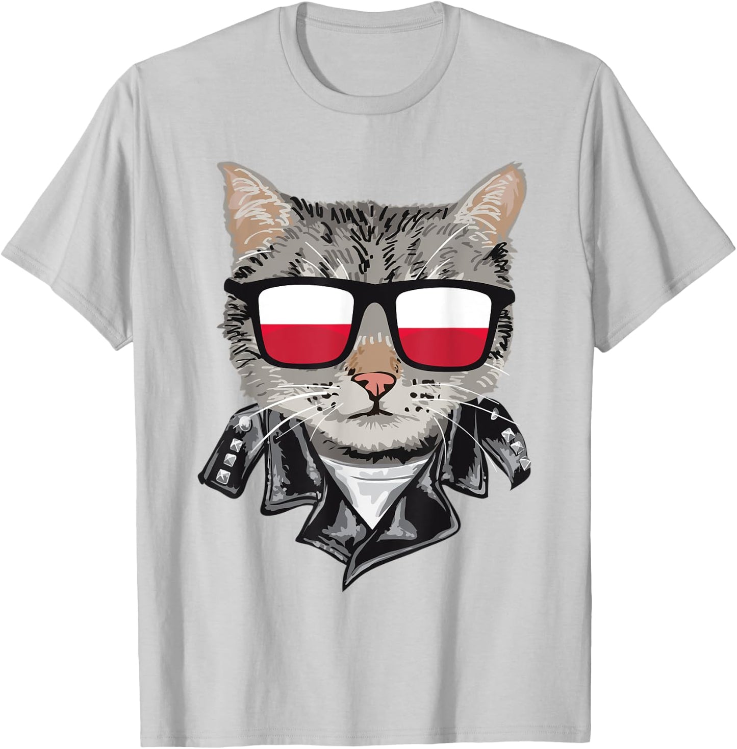 Cat Poland Flag Sunglasses - Cool Polish Cat T-Shirt - T-Shirt | Ash