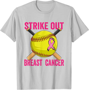 Strike Out Breast Cancer Awareness Softball Fighters T-Shirt - T-Shirt | Ash