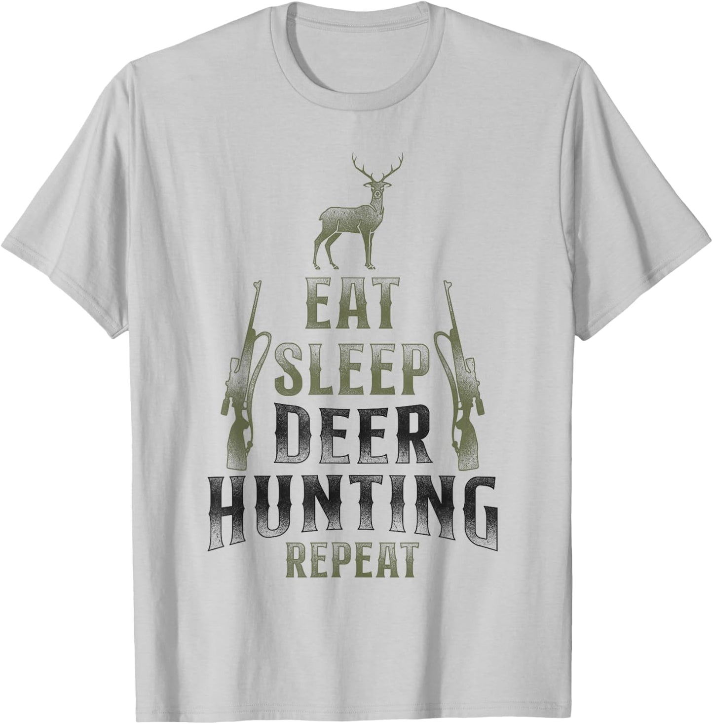 Buck Deer Hunting Hunter Vintage Eat Sleep Deer Hunting T-Shirt - T-Shirt | Ash