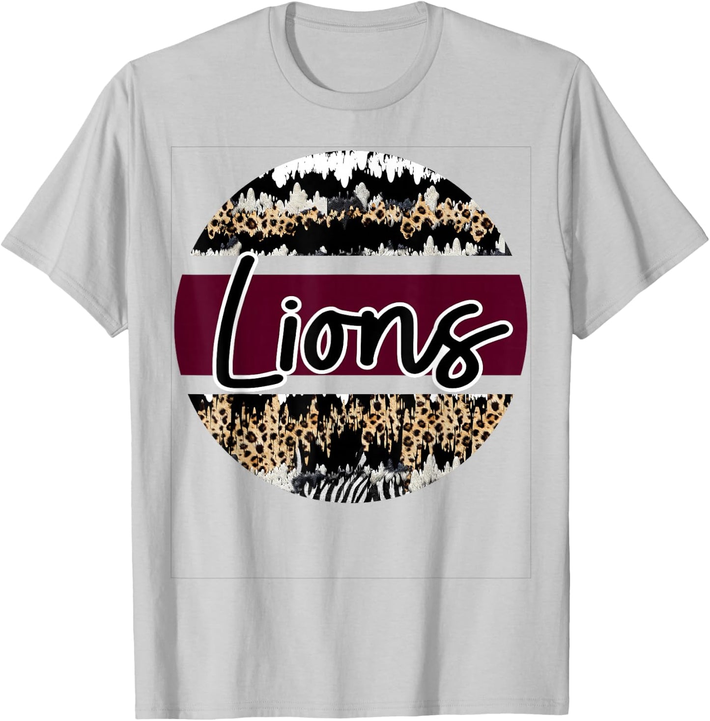 Lions Maroon White School Spirit T-Shirt - T-Shirt | Ash