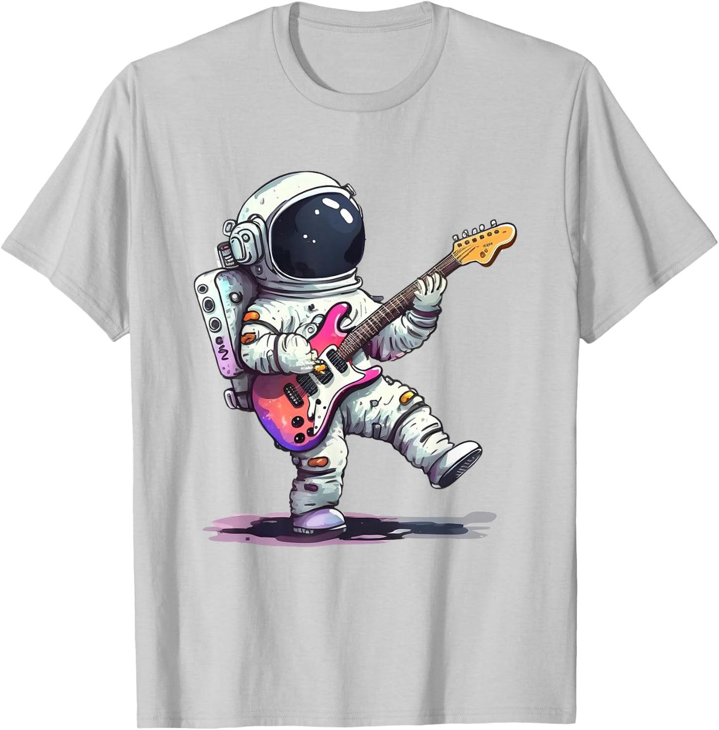 Cute Little Solar Sytsem Guitar Cosmonaut Galaxy Astronaut T-Shirt - T-Shirt | Ash