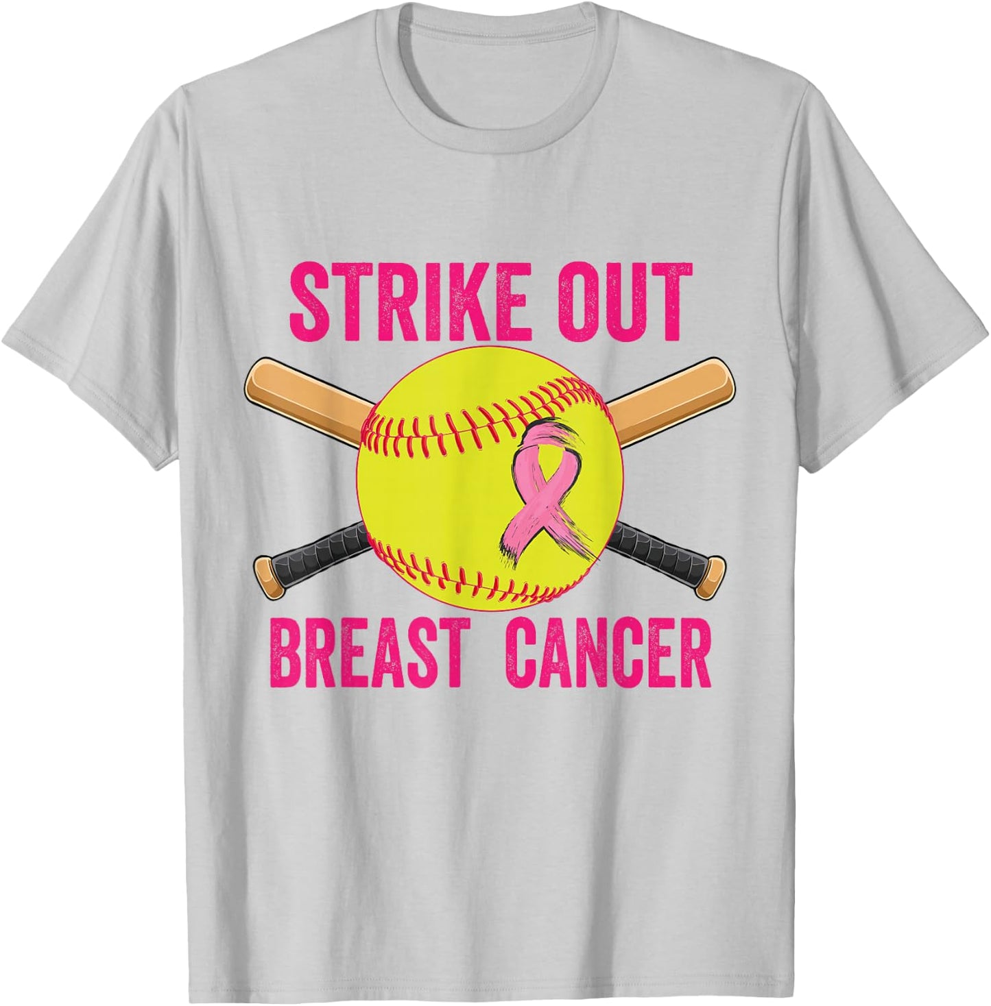 Strike Out Breast Cancer Awareness Softball Fighters T-Shirt - T-Shirt | Ash