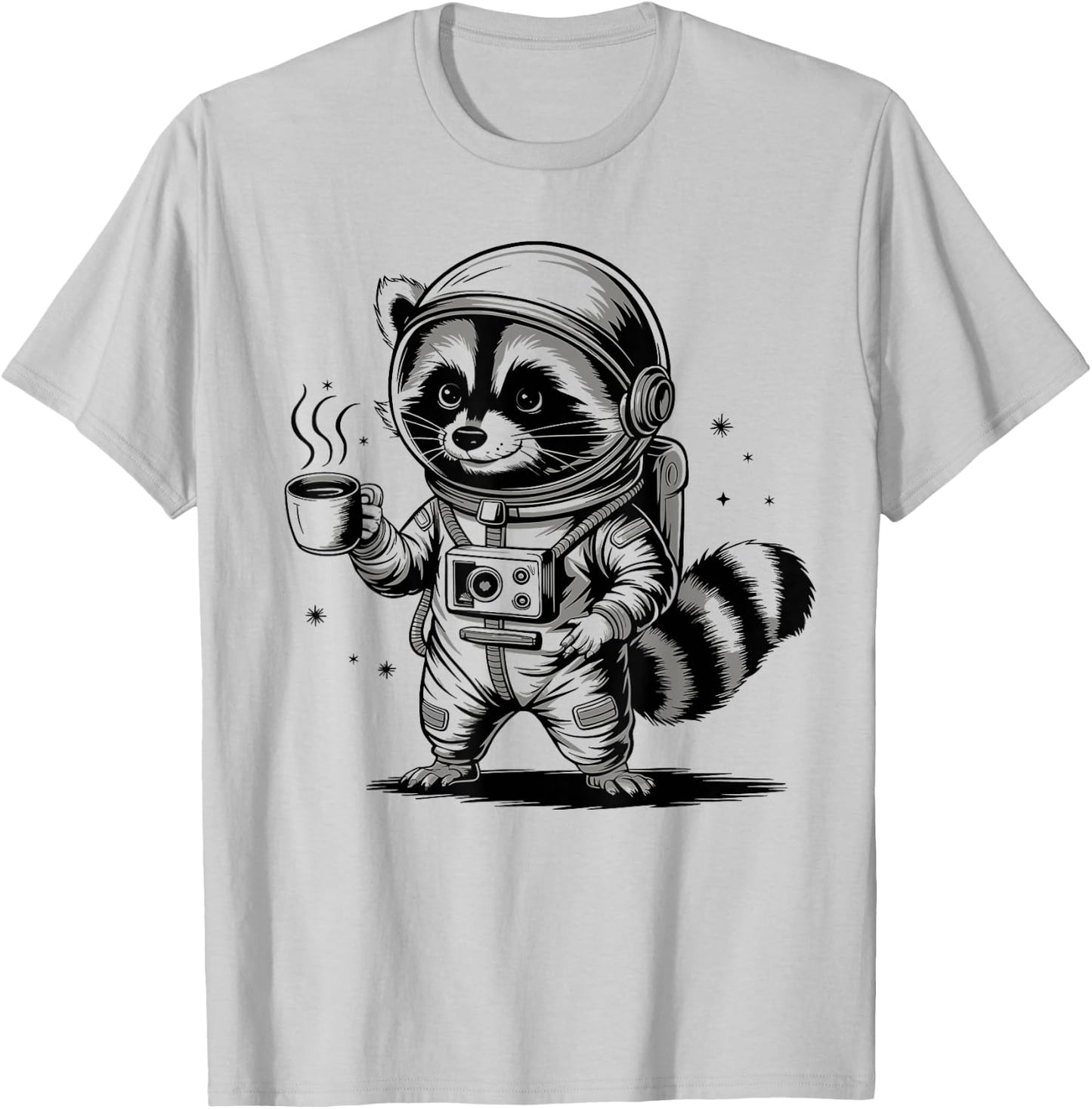 Funny Vintage Raccoon Lovers Coffee Astronaut Raccoon T-Shirt - T-Shirt | Ash