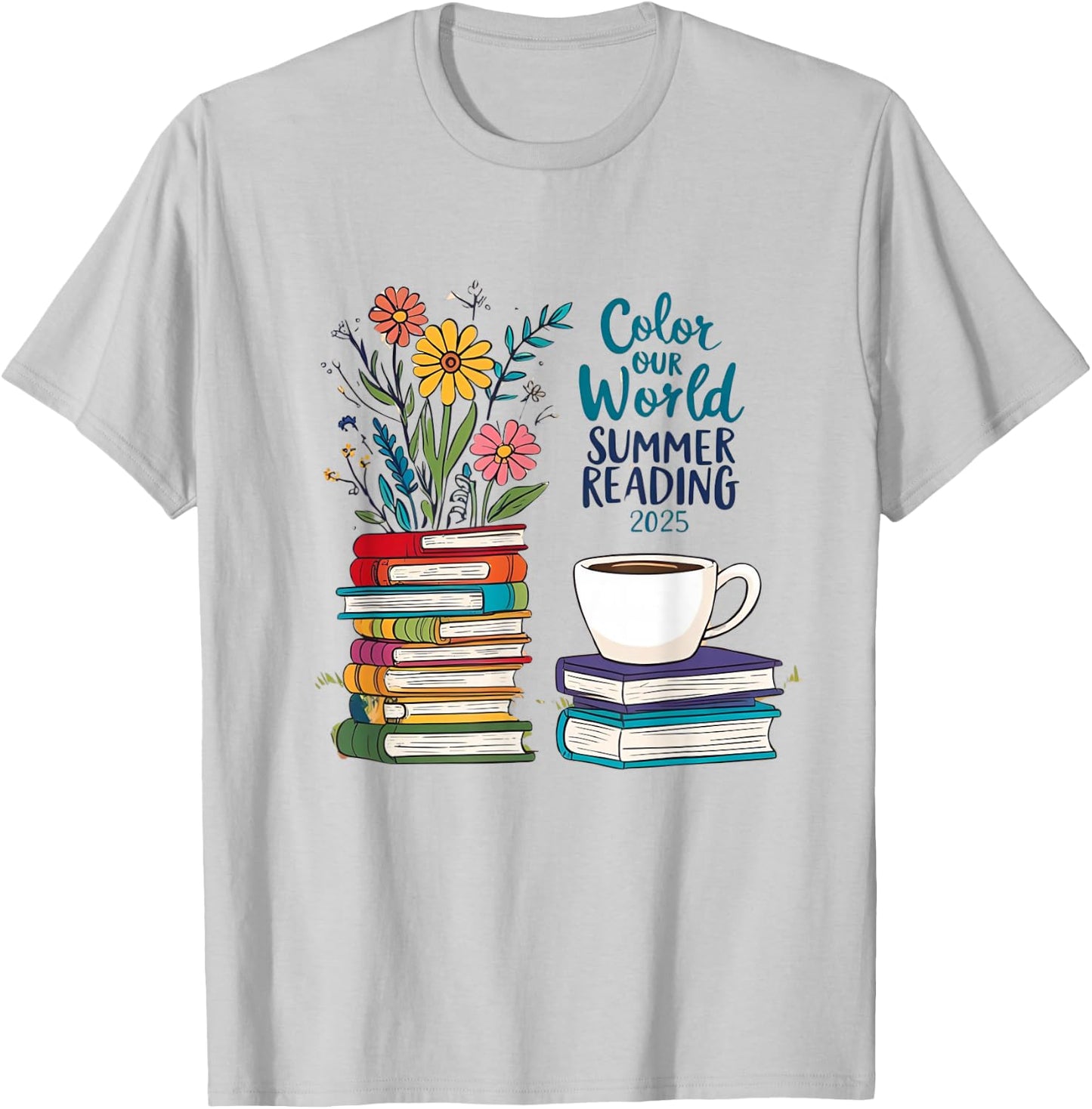 Color Our World Summer Reading 2025 Boho Wildflower Book T-Shirt - T-Shirt | Ash