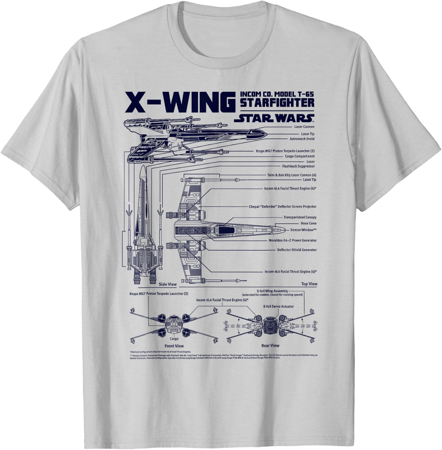 Star Wars X-Wing Schematic Specs Graphic T-Shirt - T-Shirt | Ash