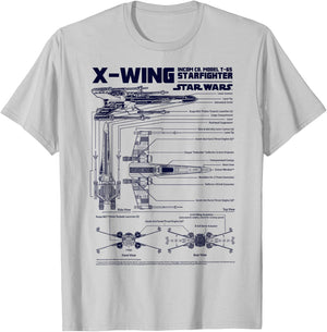 Star Wars X-Wing Schematic Specs Graphic T-Shirt - T-Shirt | Ash
