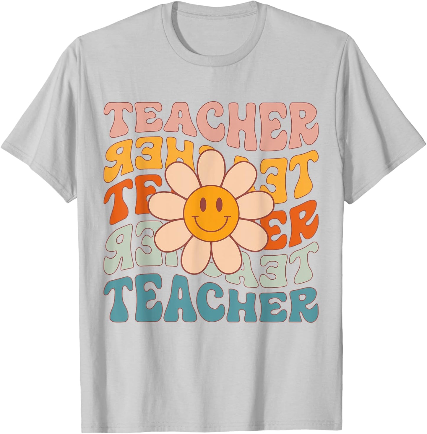 Retro Teacher Daisy Colorful - Elementary School Teacher T-Shirt - T-Shirt | Ash