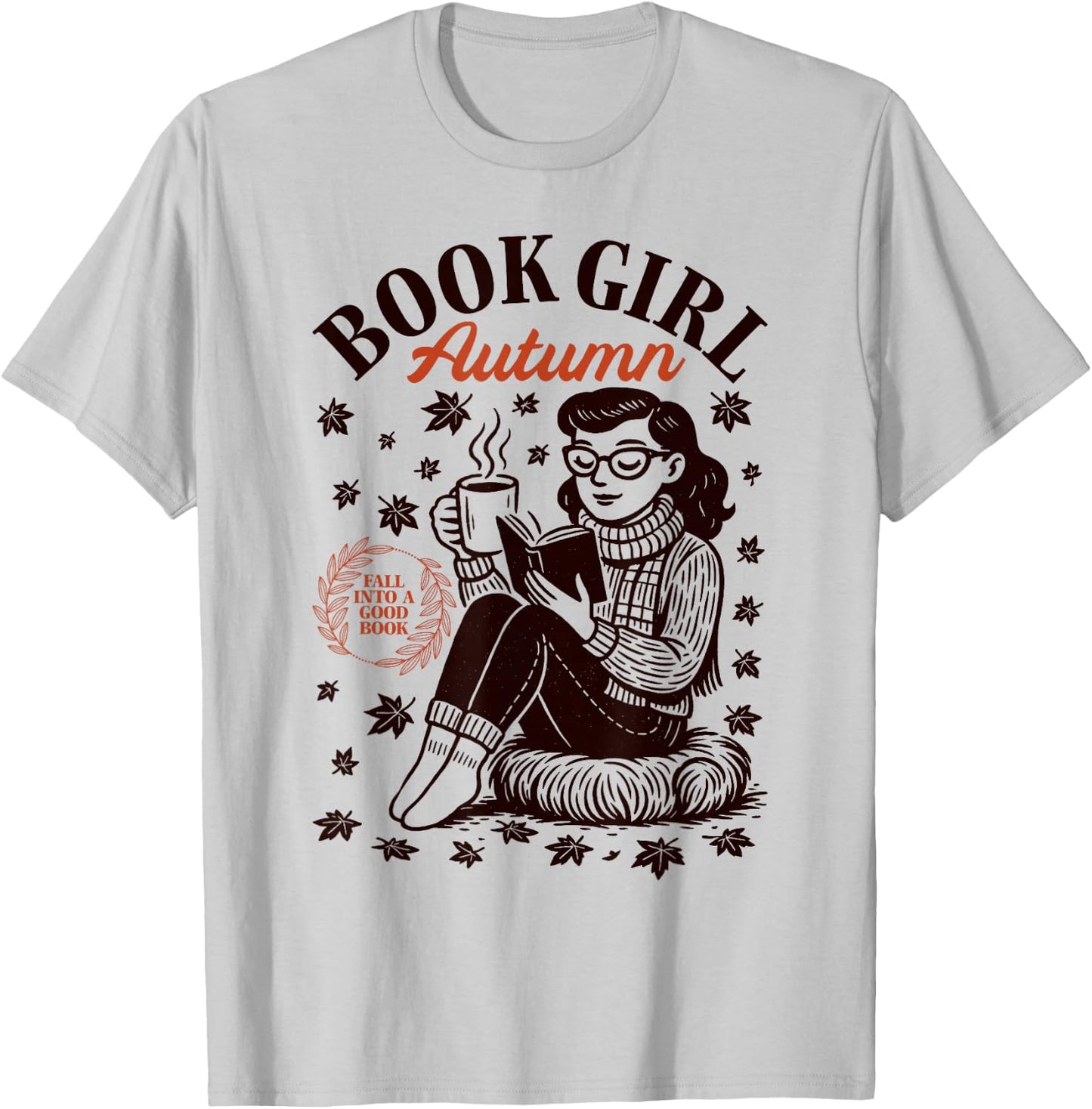 Book Girl Autumn Fall Reading Lover Vintage Fall Vibes T-Shirt - T-Shirt | Ash