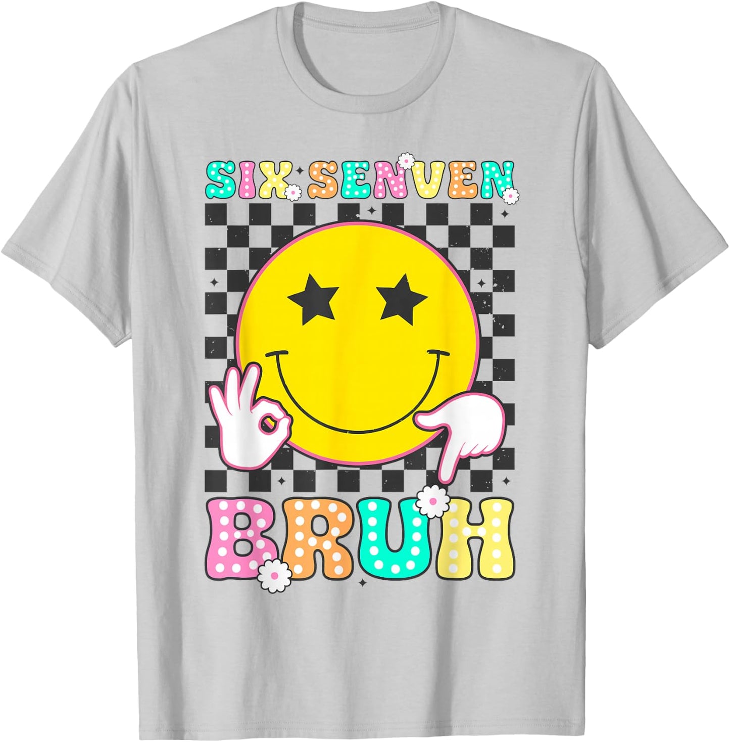 Six Seven Bruh Boys Teens Kids Youth 67 Happy Face 6-7 Meme T-Shirt - T-Shirt | Ash