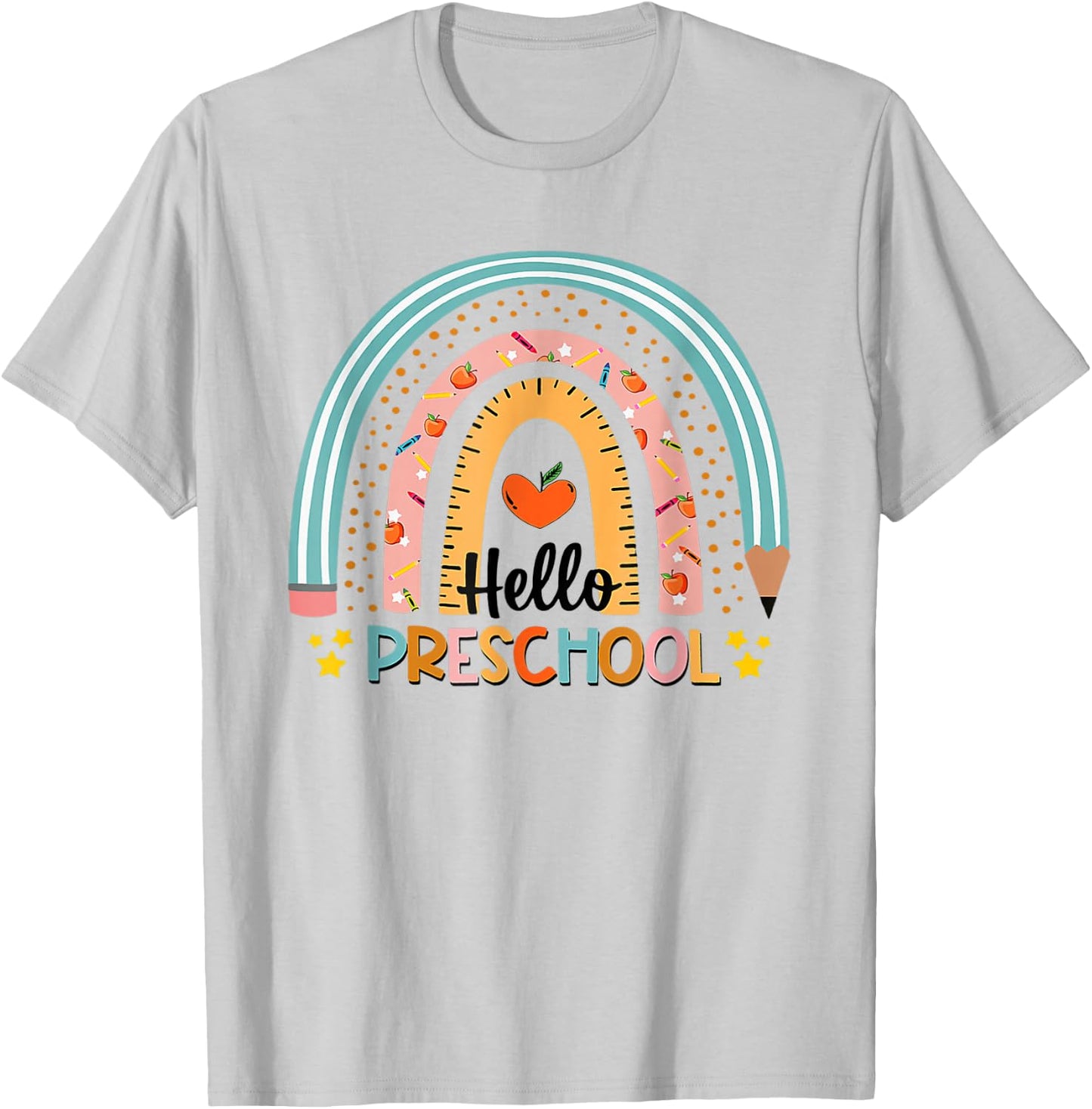 Hello Preschool Boho Rainbow Teacher Back to School T-Shirt - T-Shirt | Ash