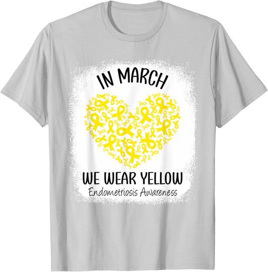 Heart In March We Wear Yellow Endometriosis Awareness T-Shirt - T-Shirt | Ash