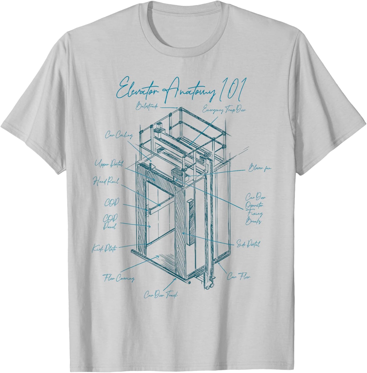 Anatomy of Elevator Construction Elevator Mechanic Liftman T-Shirt - T-Shirt | Ash