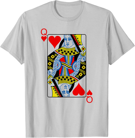 Queen Of Hearts Playing Cards Poker T-Shirt - T-Shirt | Ash