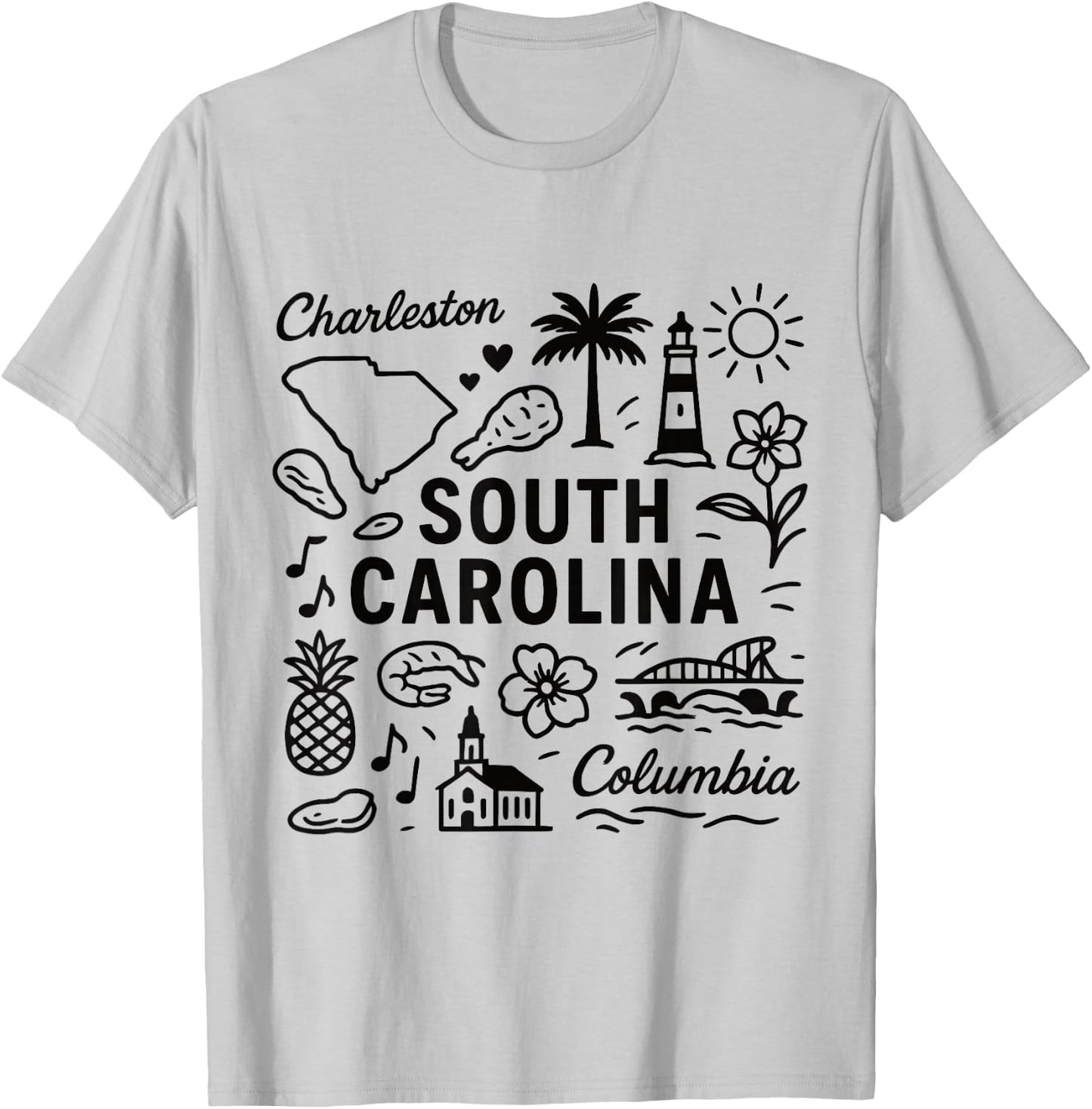 South Carolina USA State Symbols Vintage Souvenir Cute T-Shirt - T-Shirt | Ash