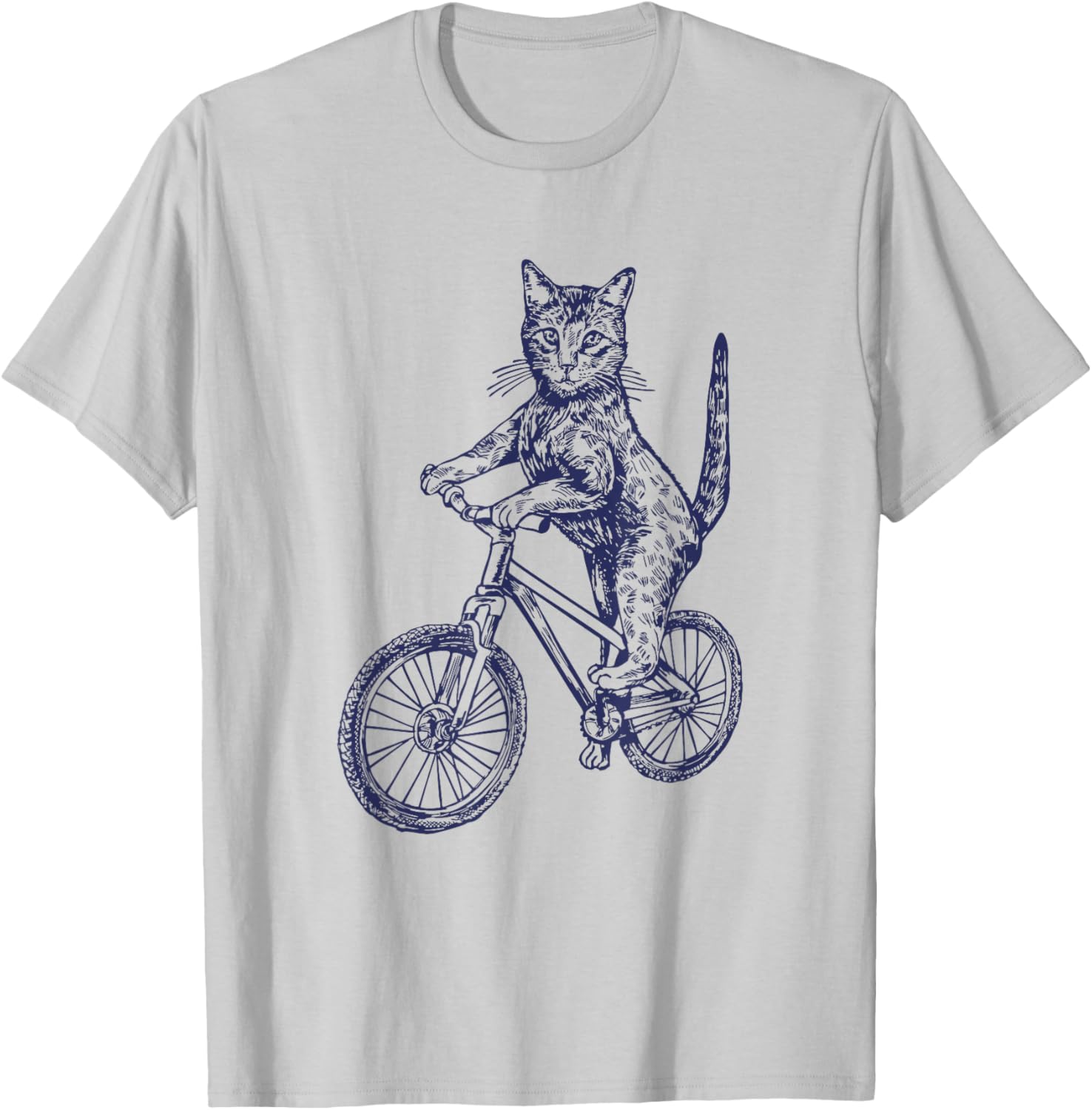 Cat Cycling Bicycle Funny Biker Cute Animal Biking Bike T-Shirt - T-Shirt | Ash