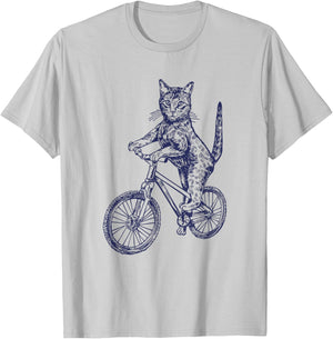 Cat Cycling Bicycle Funny Biker Cute Animal Biking Bike T-Shirt - T-Shirt | Ash