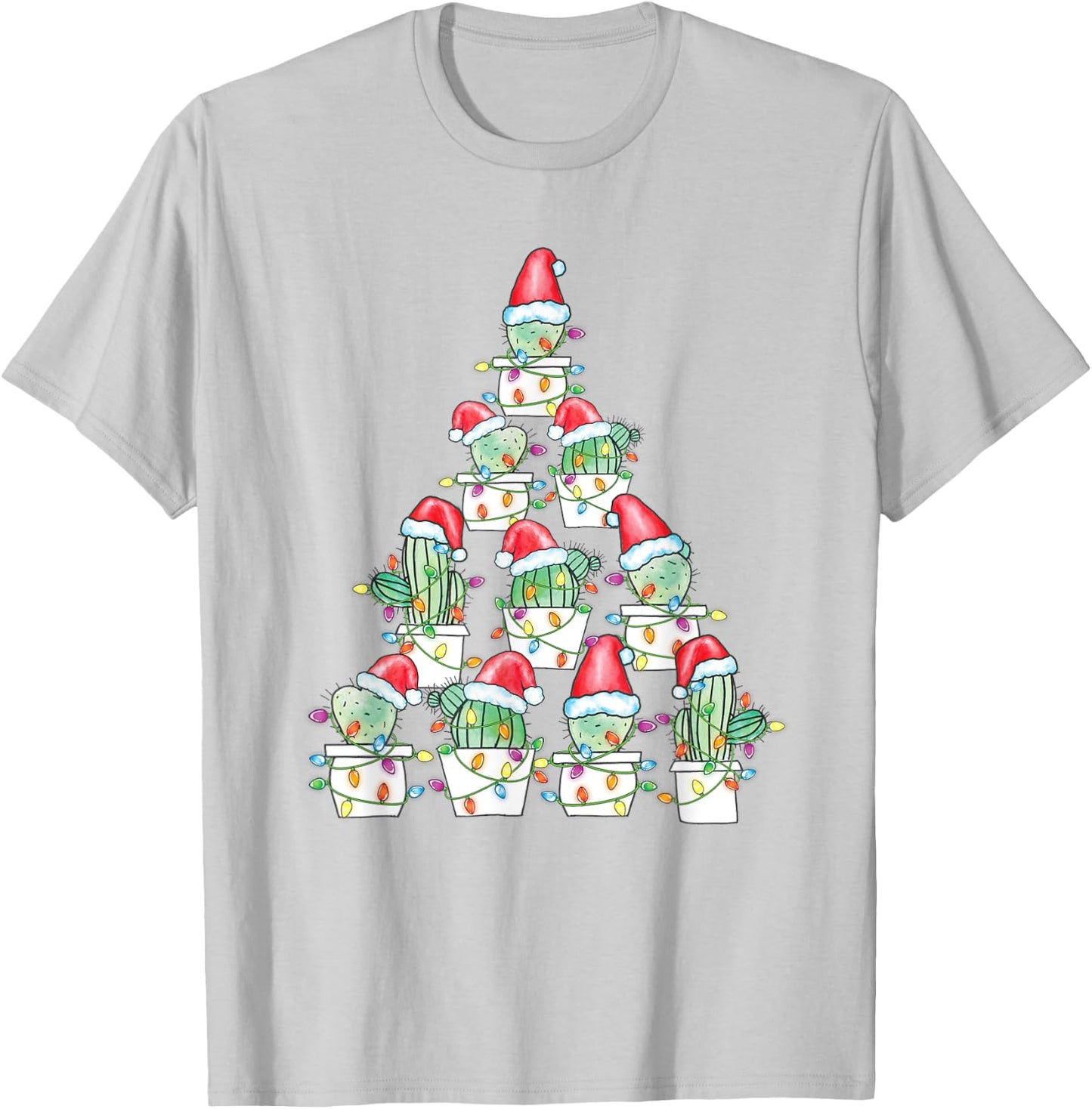 Christmas Cactus Xmas Tree Lights Succulent Cactus T-Shirt - T-Shirt | Ash