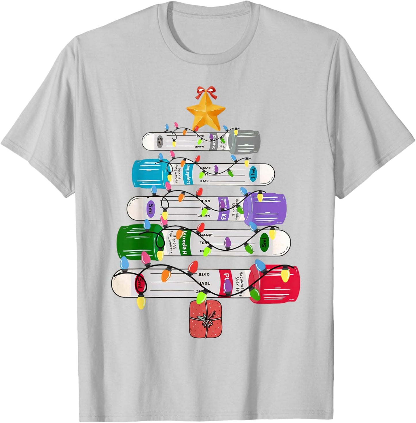 Test Tube Christmas, Phlebotomy Xmas, L@b Scientist Xmas T-Shirt - T-Shirt | Ash