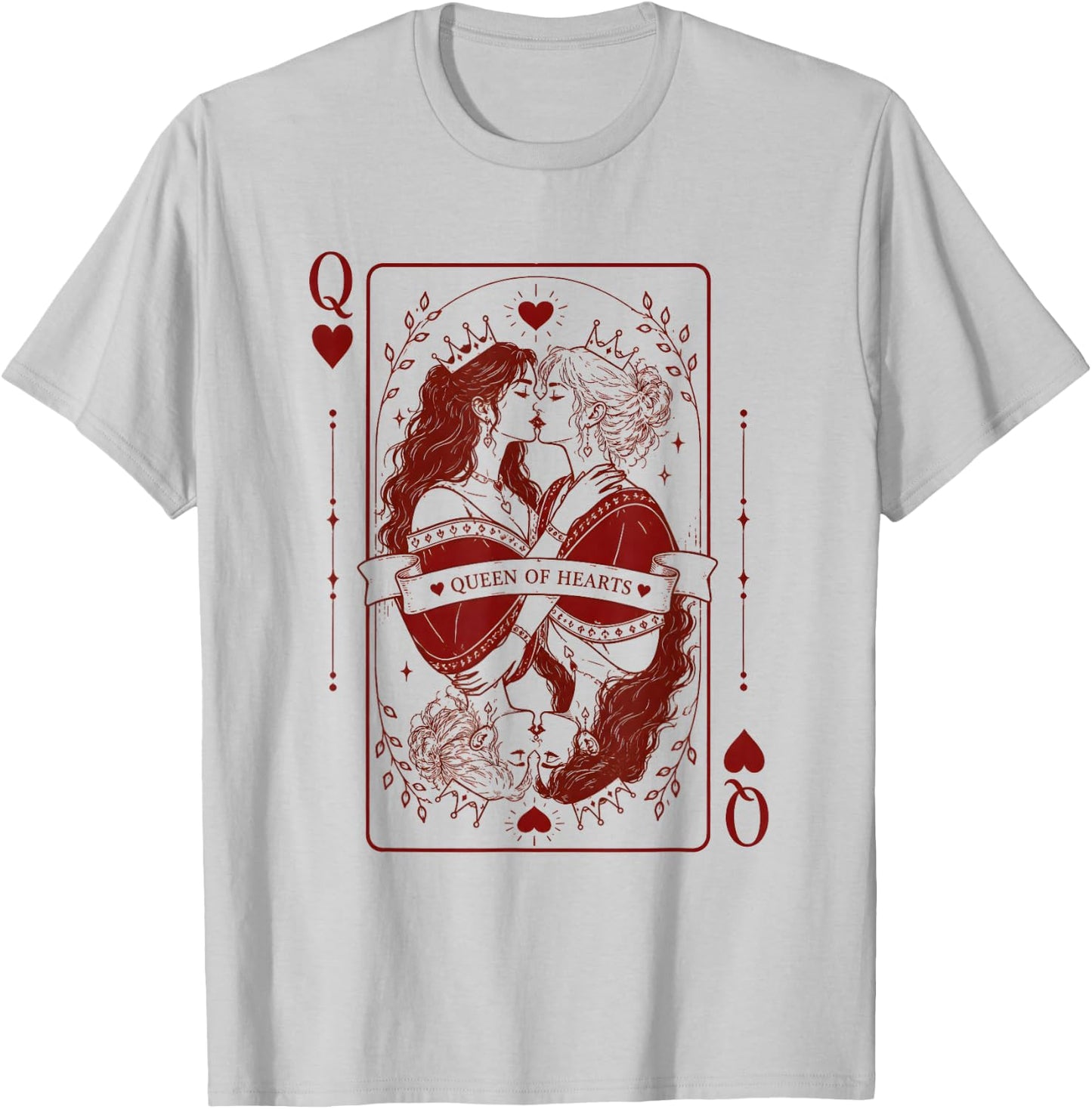 Queen Hearts Lesbian Pride Design | LGBTQ Gothic Romance T-Shirt - T-Shirt | Ash
