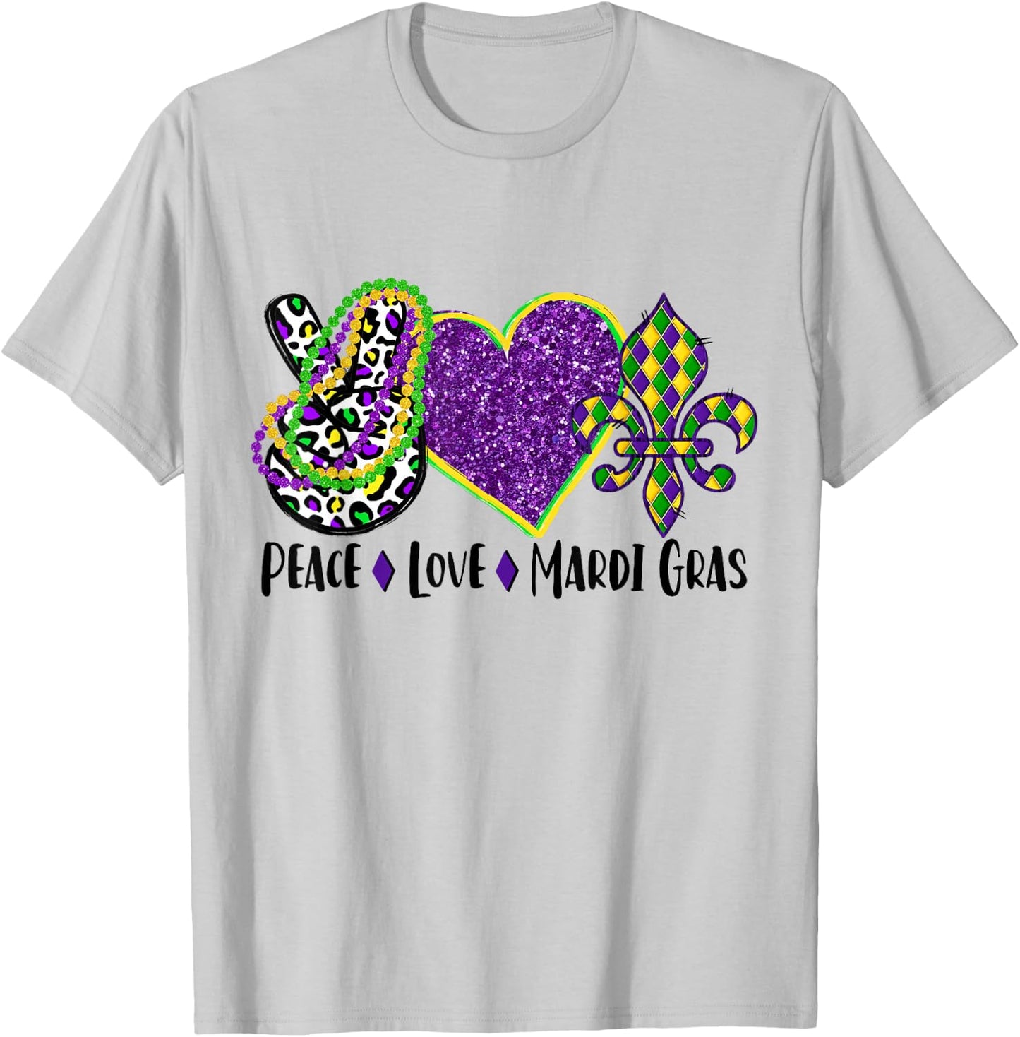 Peace Sign Heart Fleur De Lys Hippie Peace Love Mardi Gras T-Shirt - T-Shirt | Ash