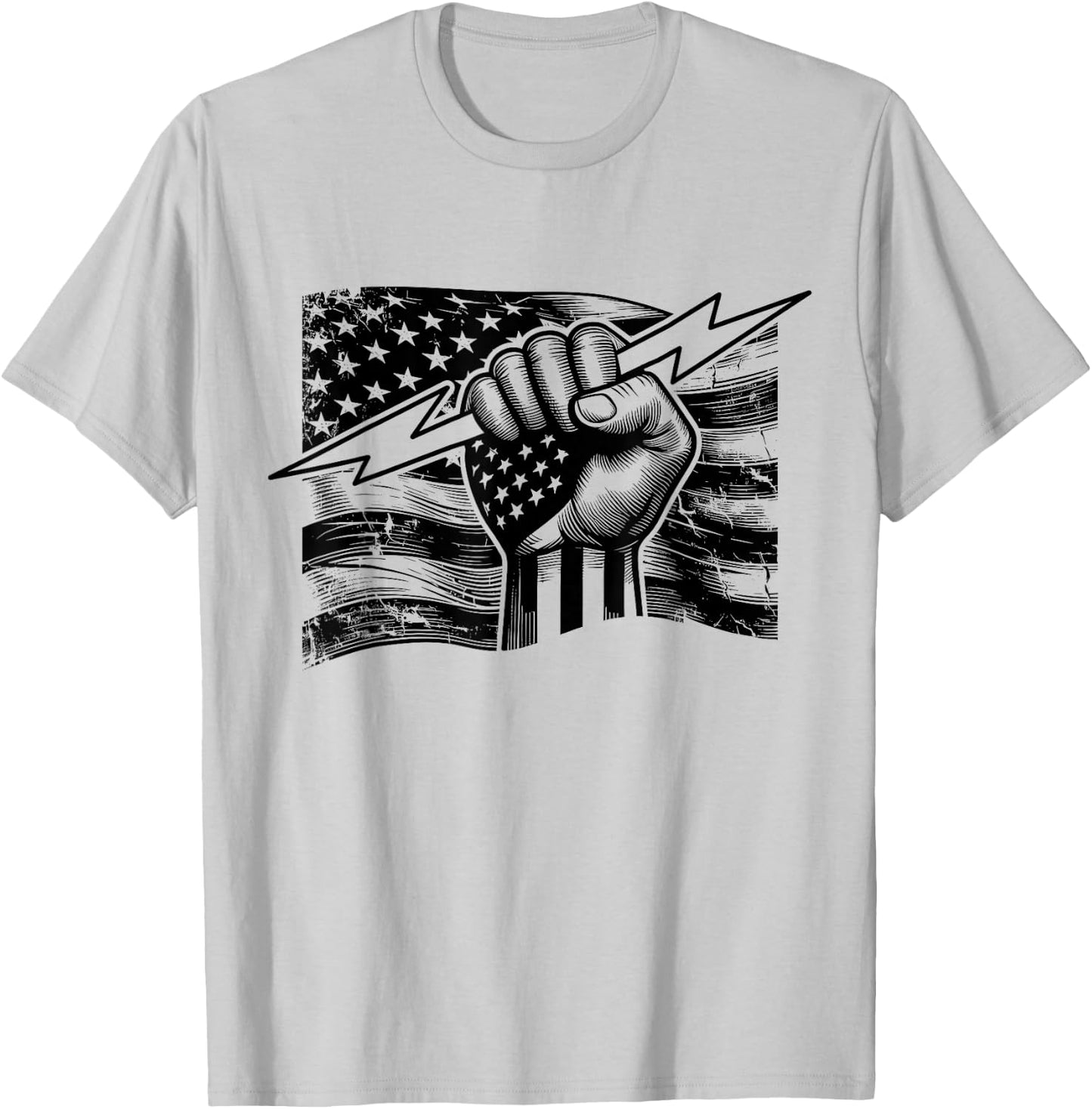 Electrician hero USA flag electrical worker lineman T-Shirt - T-Shirt | Ash