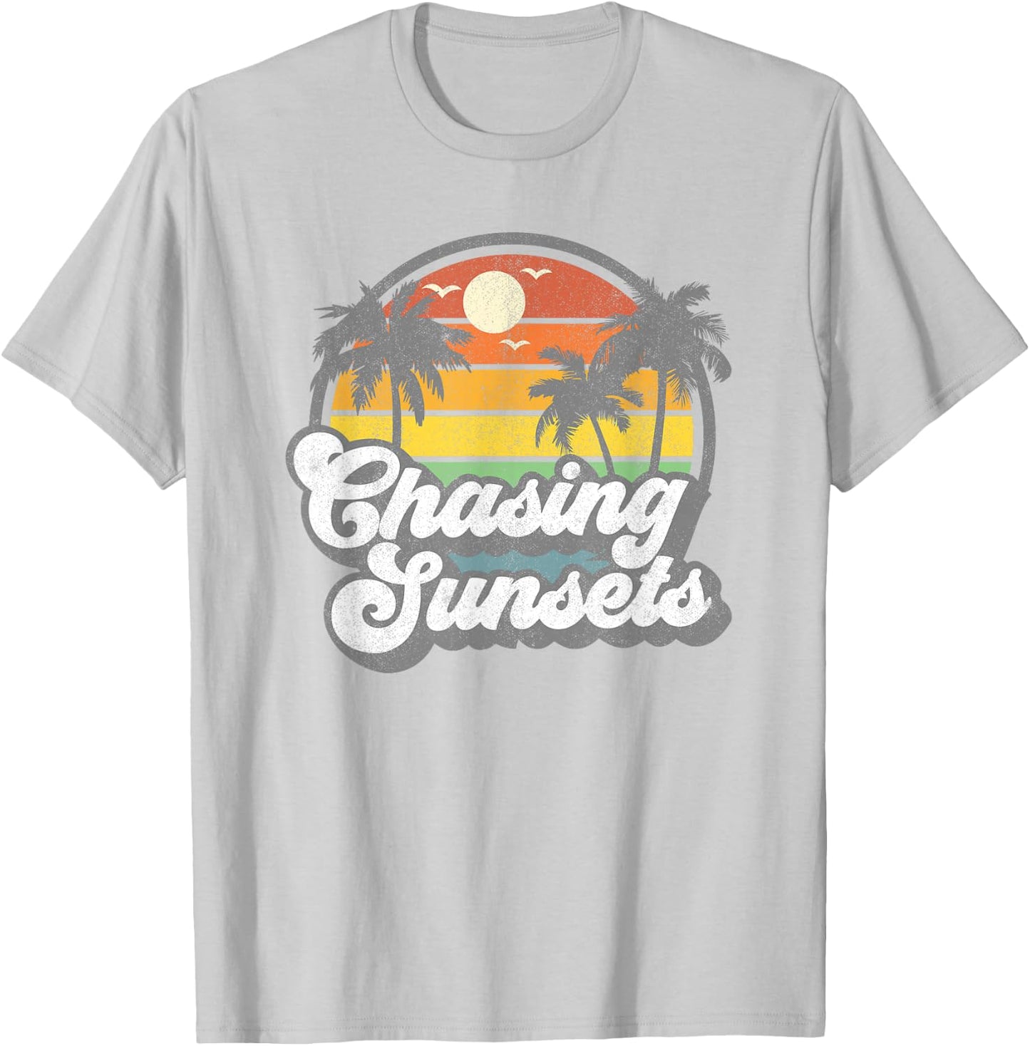 Vintage Chasing Sunsets Beach Summer Retro Sunset 70's Gift T-Shirt - T-Shirt | Ash