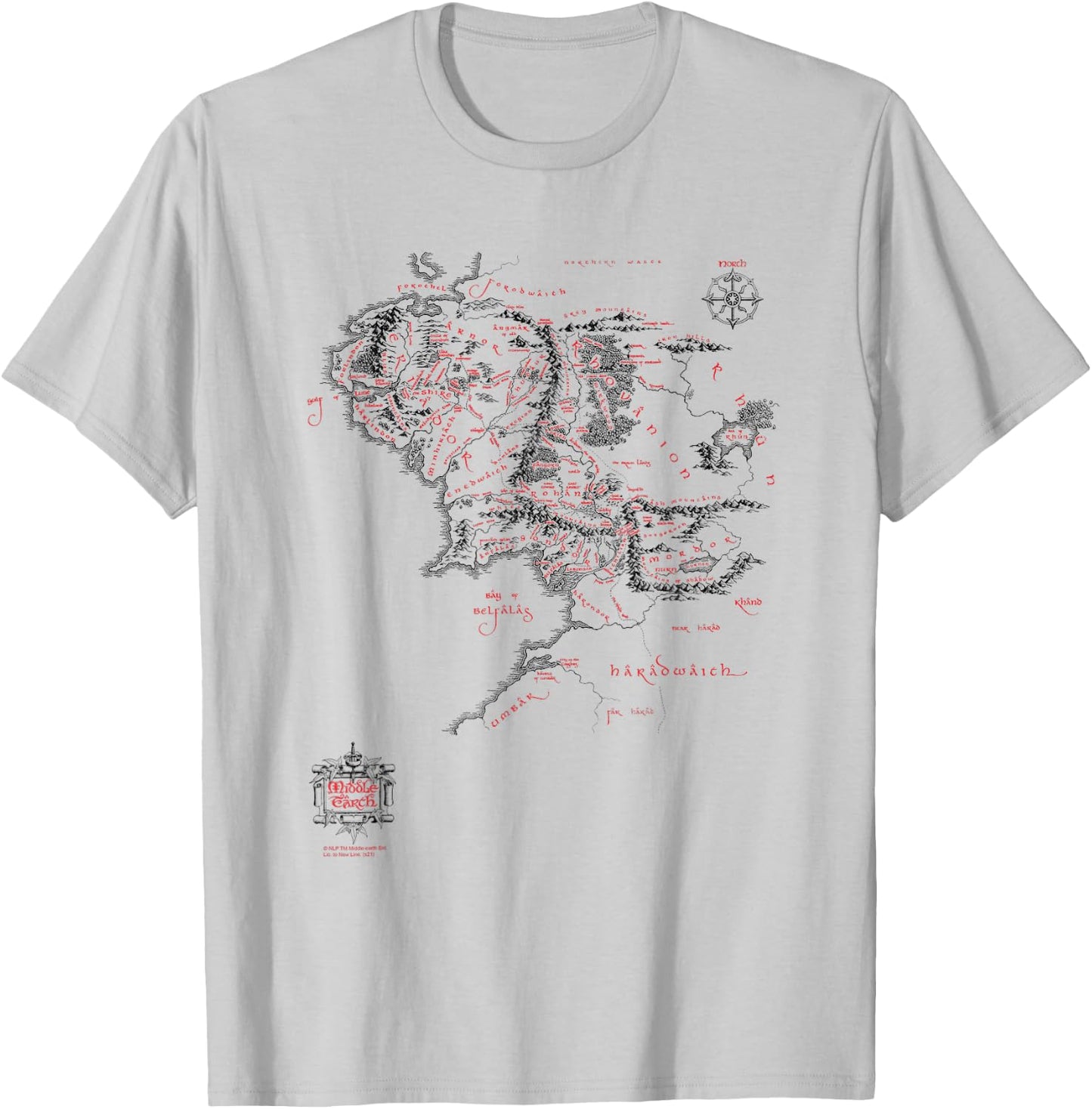 The Lord of The Rings Middle Earth Map Fantasy Movie T-Shirt - T-Shirt | Ash