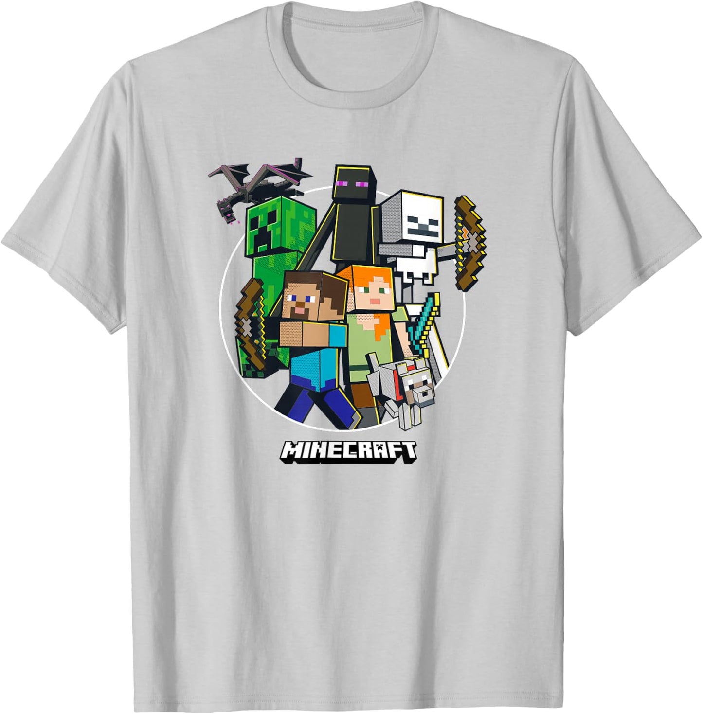 Minecraft Character Group Circle Logo T-Shirt - T-Shirt | Ash