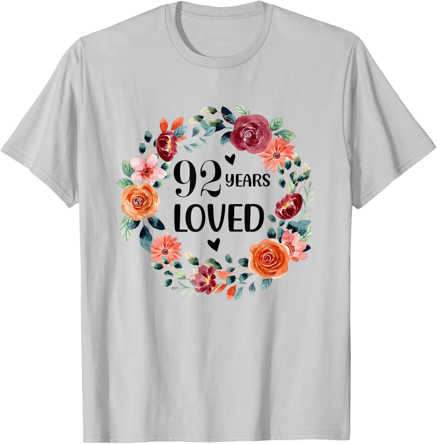 92 Years Loved Mom Grandma 92 Years Old Birthday T-Shirt - T-Shirt | Ash