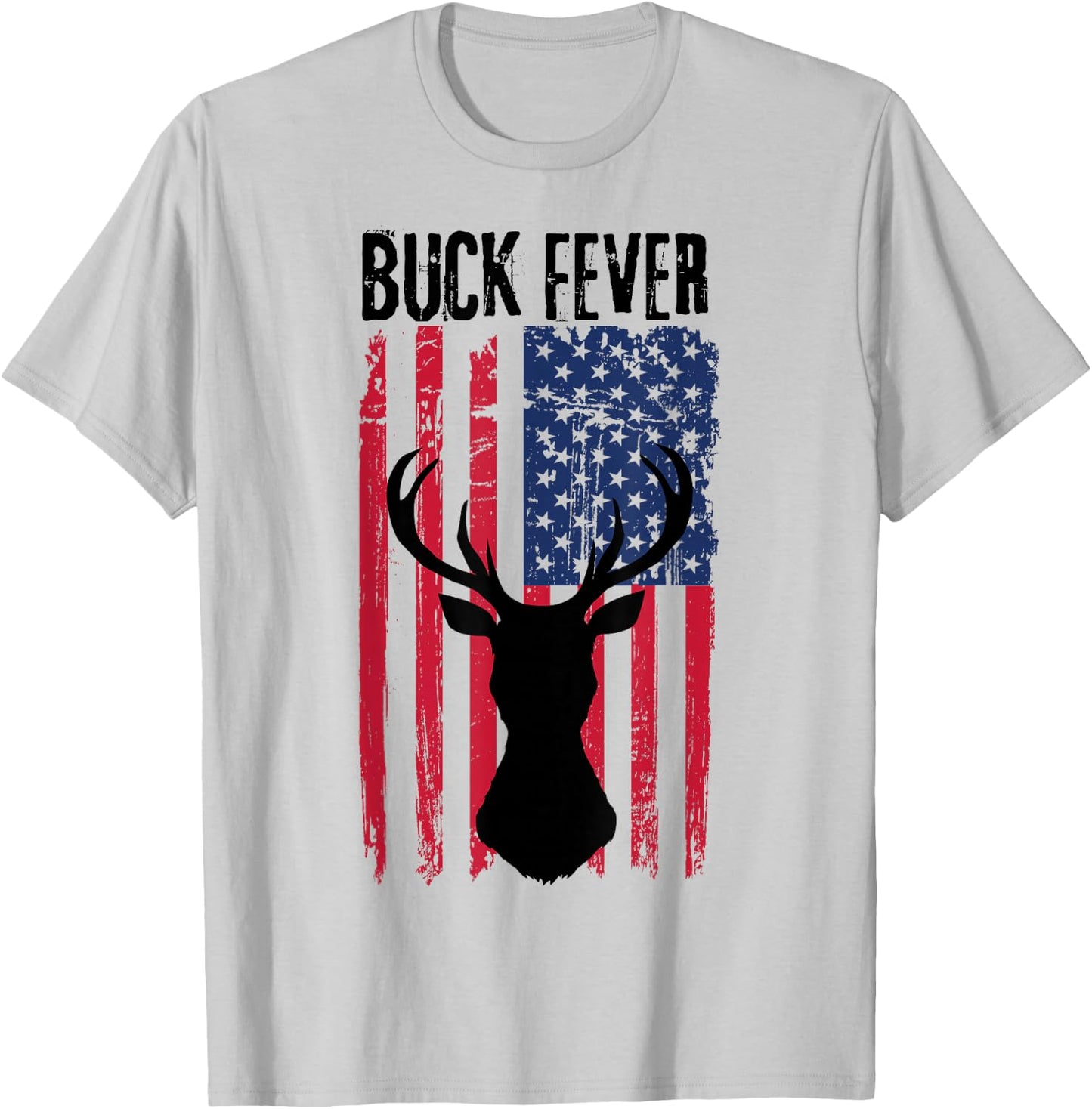Deer American Flag Patriotic Buck Fever Hunting Hunters Hunt T-Shirt - T-Shirt | Ash