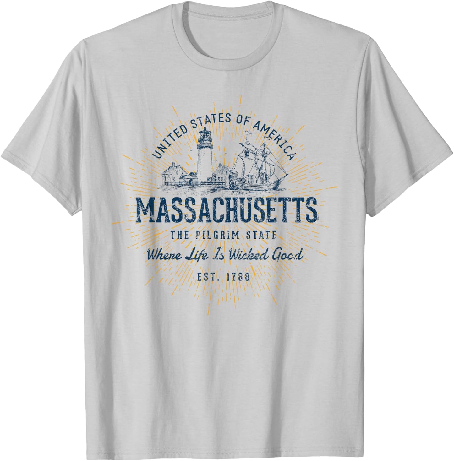 Vintage State of Massachusetts Retro T-Shirt - T-Shirt | Ash